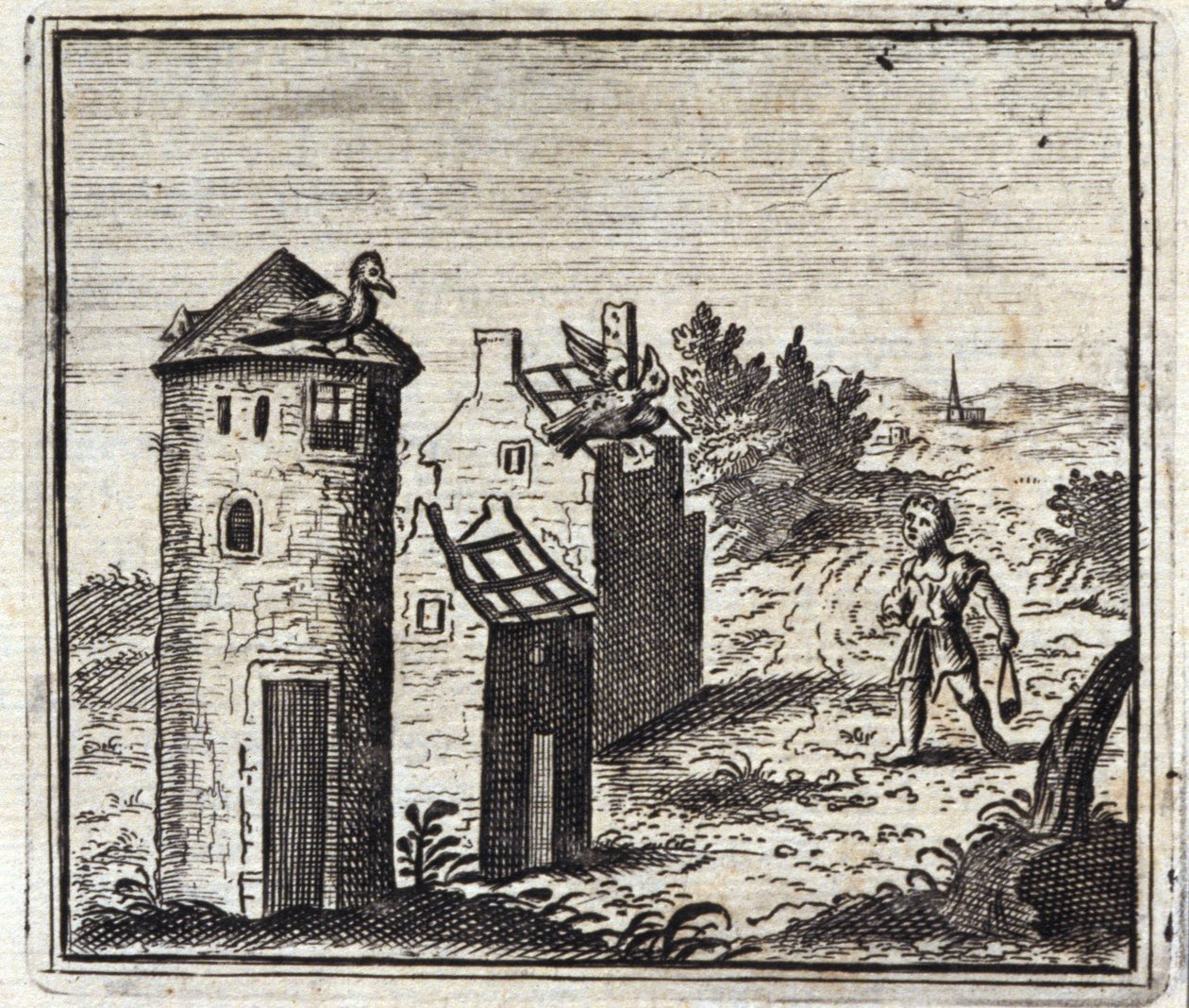 A két galamb. Jean de La Fontaine (1621-95) meséi. Illusztráció: Francois Chauveau (1613-1676). 1728-as kiadás. alkotó: Francois Chauveau