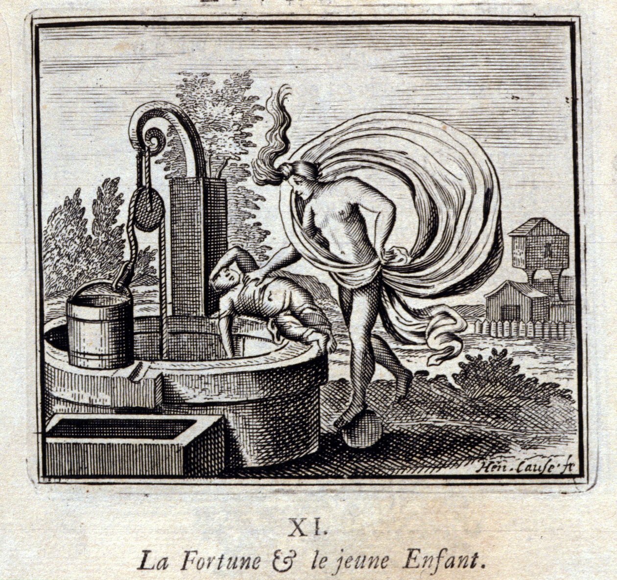 a Szerencse és a Fiatal Gyermek. Jean de La Fontaine (1621-95) meséi. Illusztráció: François Chauveau (1613-1676). 1728-as kiadás. alkotó: Francois Chauveau