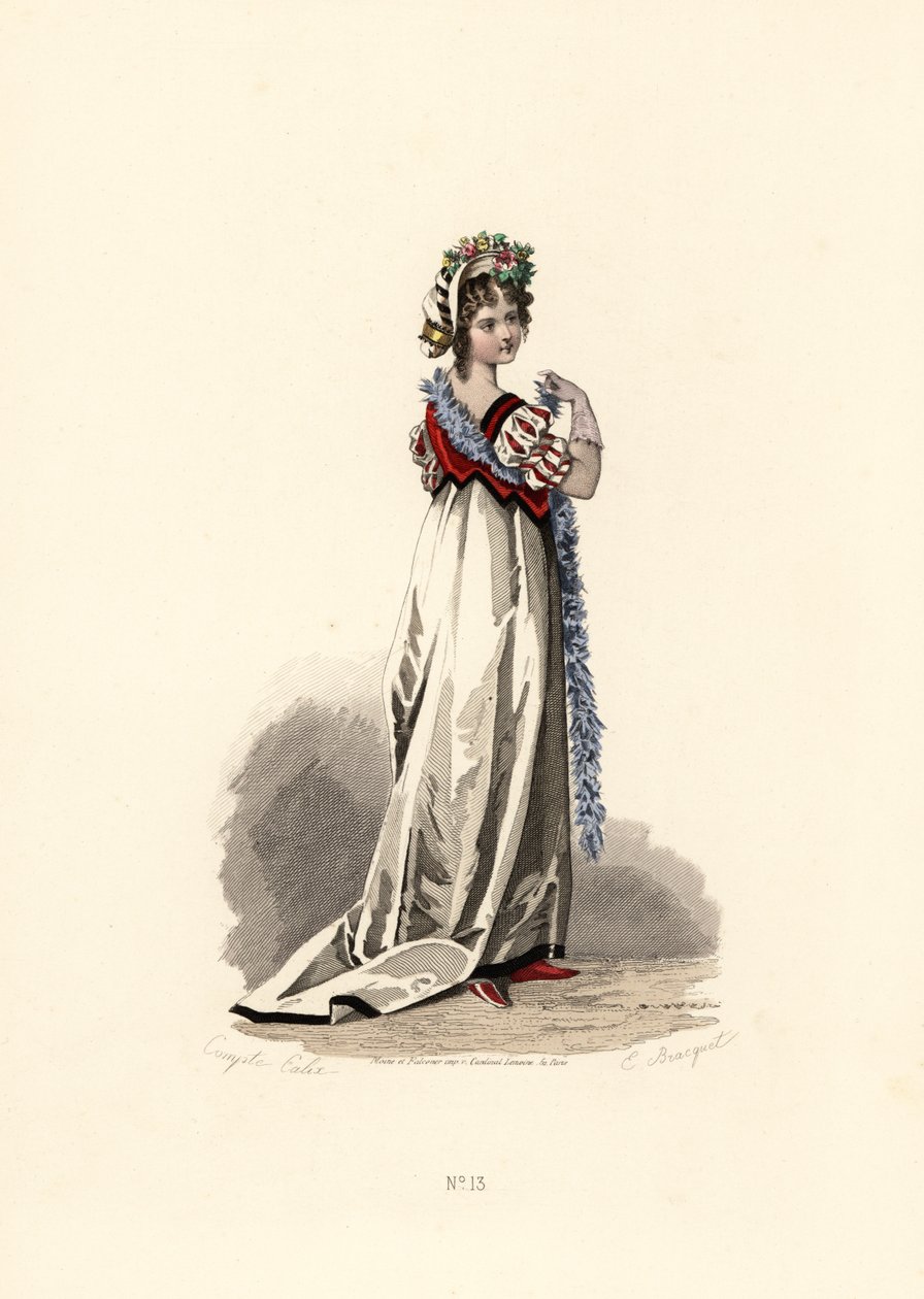 Nő fehér ruhában, fekete bársony díszítéssel. alkotó: Francois Claudius (after) Compte Calix