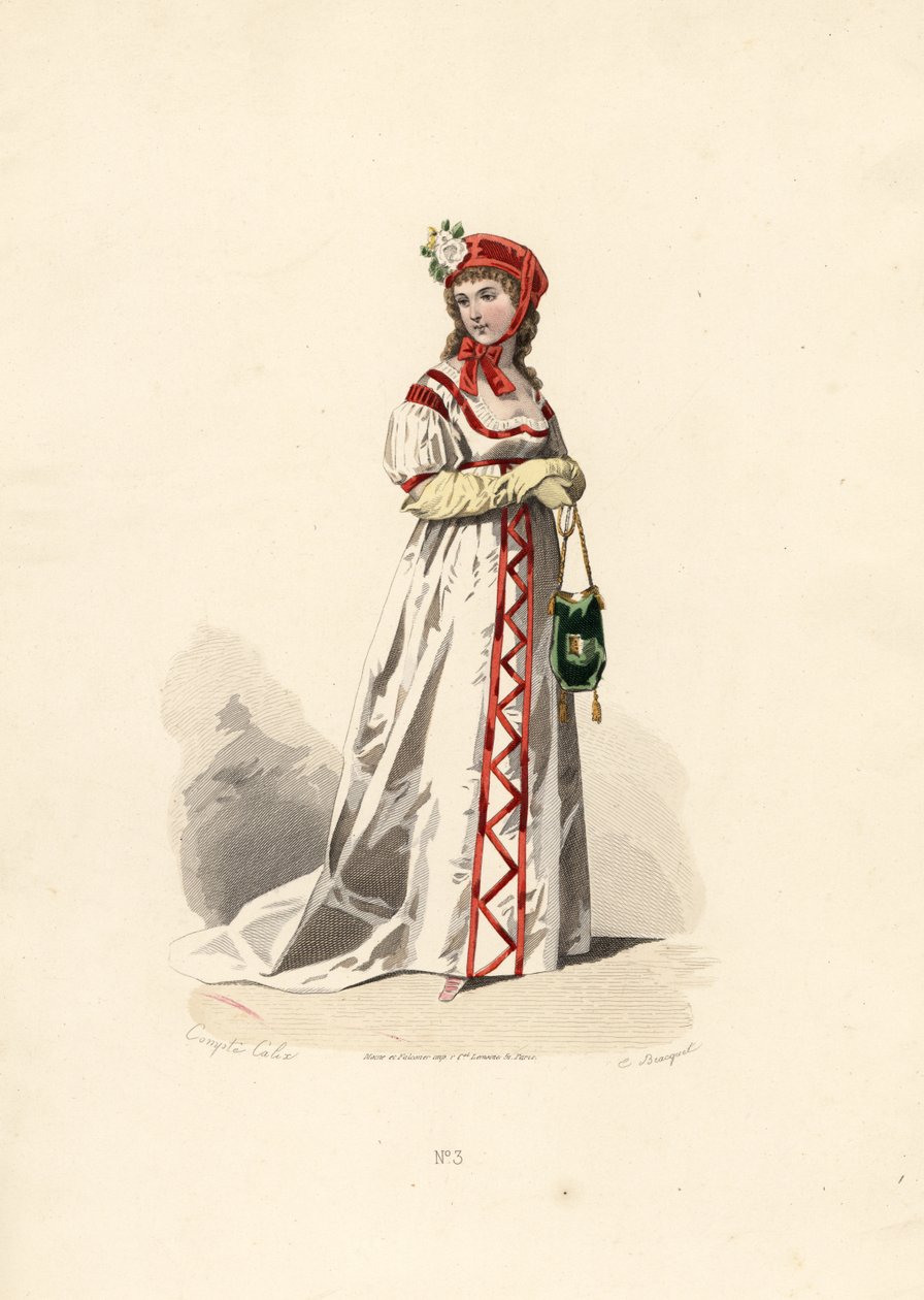 Nő fehér ruhában, bársony mintával. alkotó: Francois Claudius (after) Compte Calix