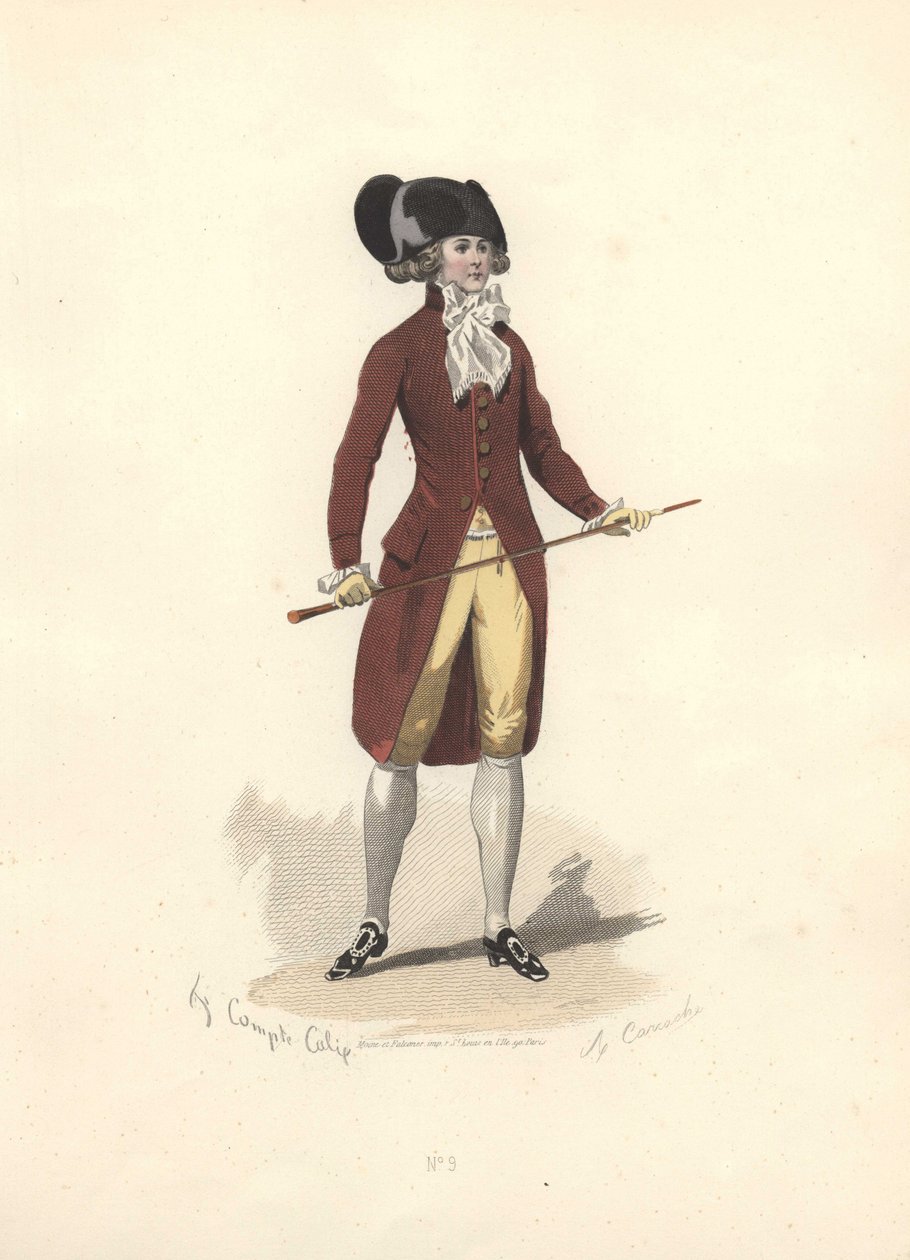 Férfi nagy fekete bikornis kalapban, Marie Antoinette korszaka. alkotó: Francois Claudius Compte Calix