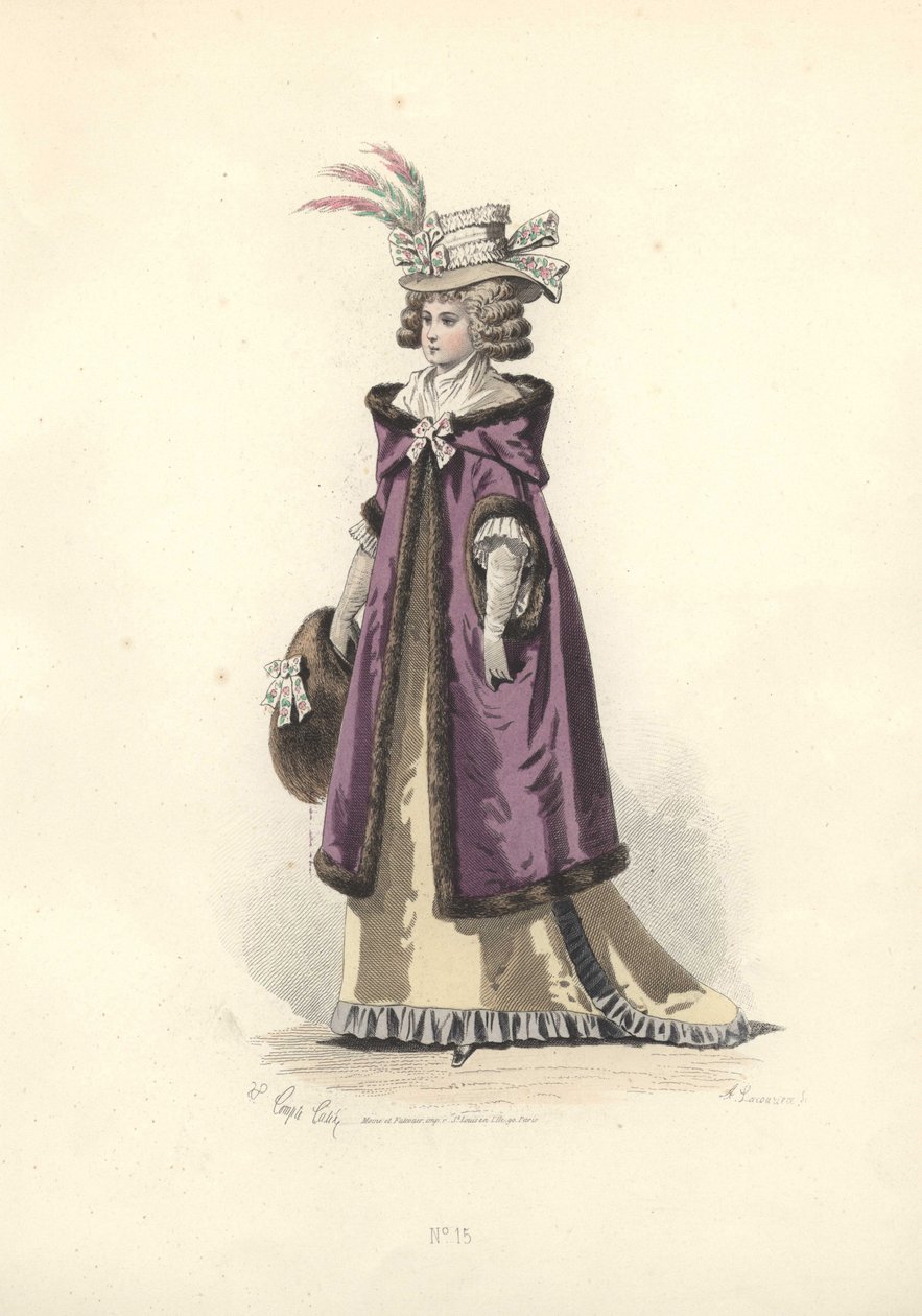 Nő szőrmével bélelt kapucnis kabátban, Marie Antoinette korszakában. alkotó: Francois Claudius Compte Calix