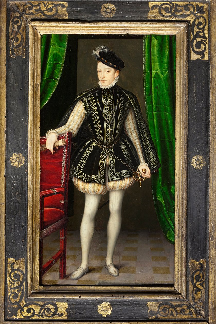 IX. Károly (1550-1574) portréja, II. Henrik és Medicis Katalin második fia, a francia király II. Ferenc (1544-1560) bátyja halálakor, 1570-ben ment férjhez Osztrák Erzsébet (1554-1592), Uralkodását a vallásháborúk és a th alkotó: François Clouet