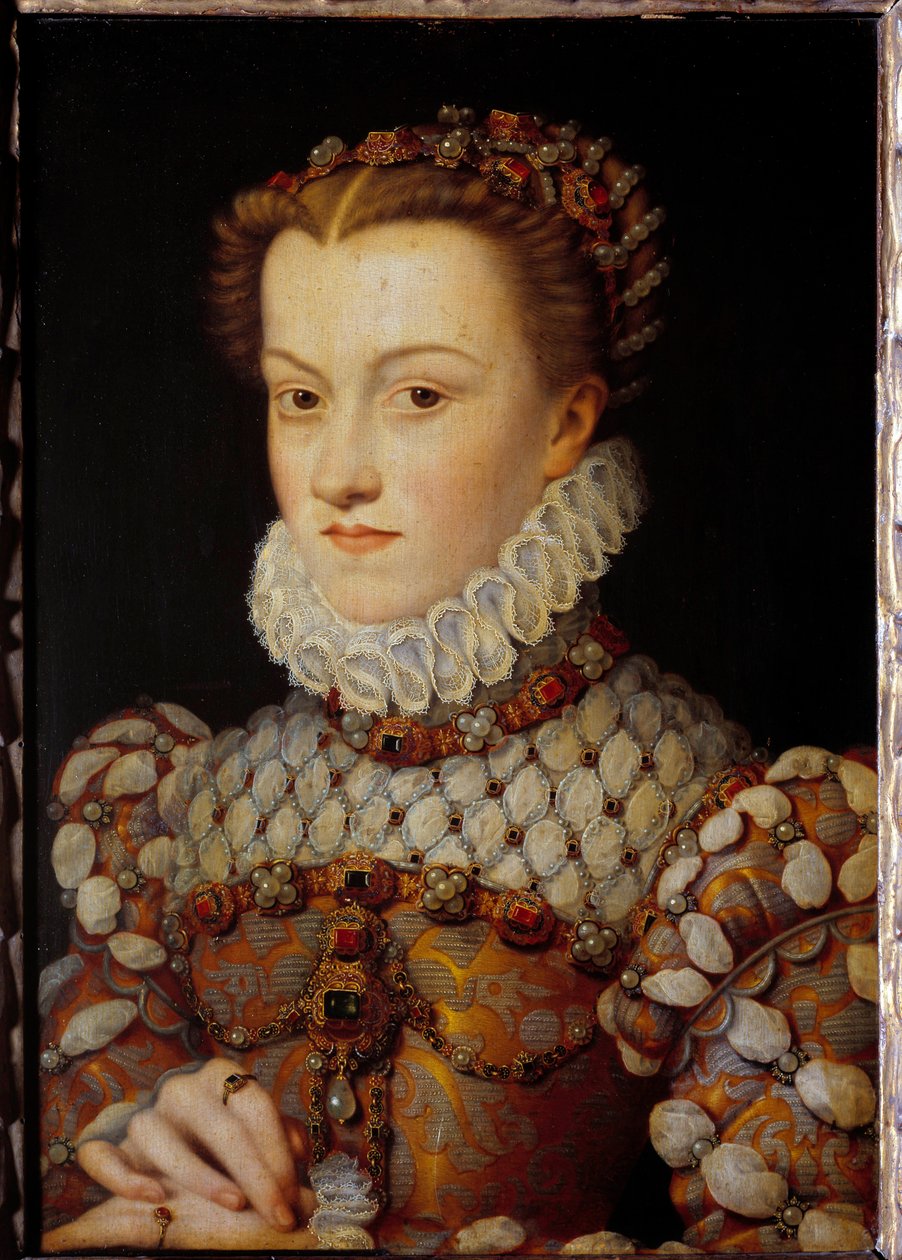 Ausztriai Erzsébet (1554-1592) francia királynő, IX. Károly felesége portréja Francois Clouet (1515-1572) festménye 1571 körül V. 0,36x0,26 m - Osztrák Erzsébet (1554-1592), francia királynő, IX. Károly felesége portréja. Festménye: Francois C alkotó: François Clouet