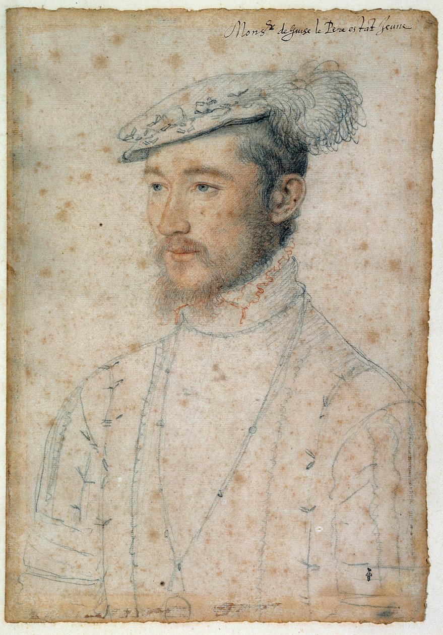 François de Lorraine, Guise hercegének (1520-1563) portréja. Clouet Francois (1515-1572) Vér és fekete követ rajzolása alkotó: François Clouet