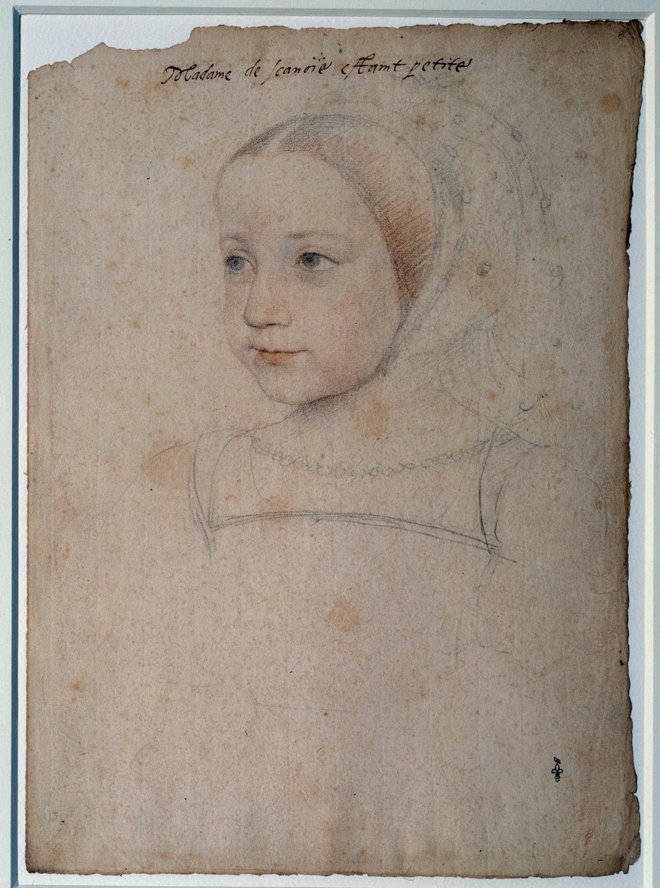 Marguerite de France (1523-1574) gyermekének, I. Francois Savoyai hercegnő lányának portréja Rajz fekete kővel, vérrel, Francois Clouet (1515-1572) akvarelljeivel kiemelve, 16. század Chantilly, Musee Conde alkotó: François Clouet