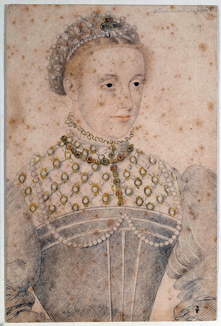 Fiatal Marie Stuart (1542-1587) portréja, Franciaország és Skócia királynője Francois Clouet (1515-1572) ceruzarajza. 16. század. Chantilly, Conde Múzeum alkotó: François Clouet
