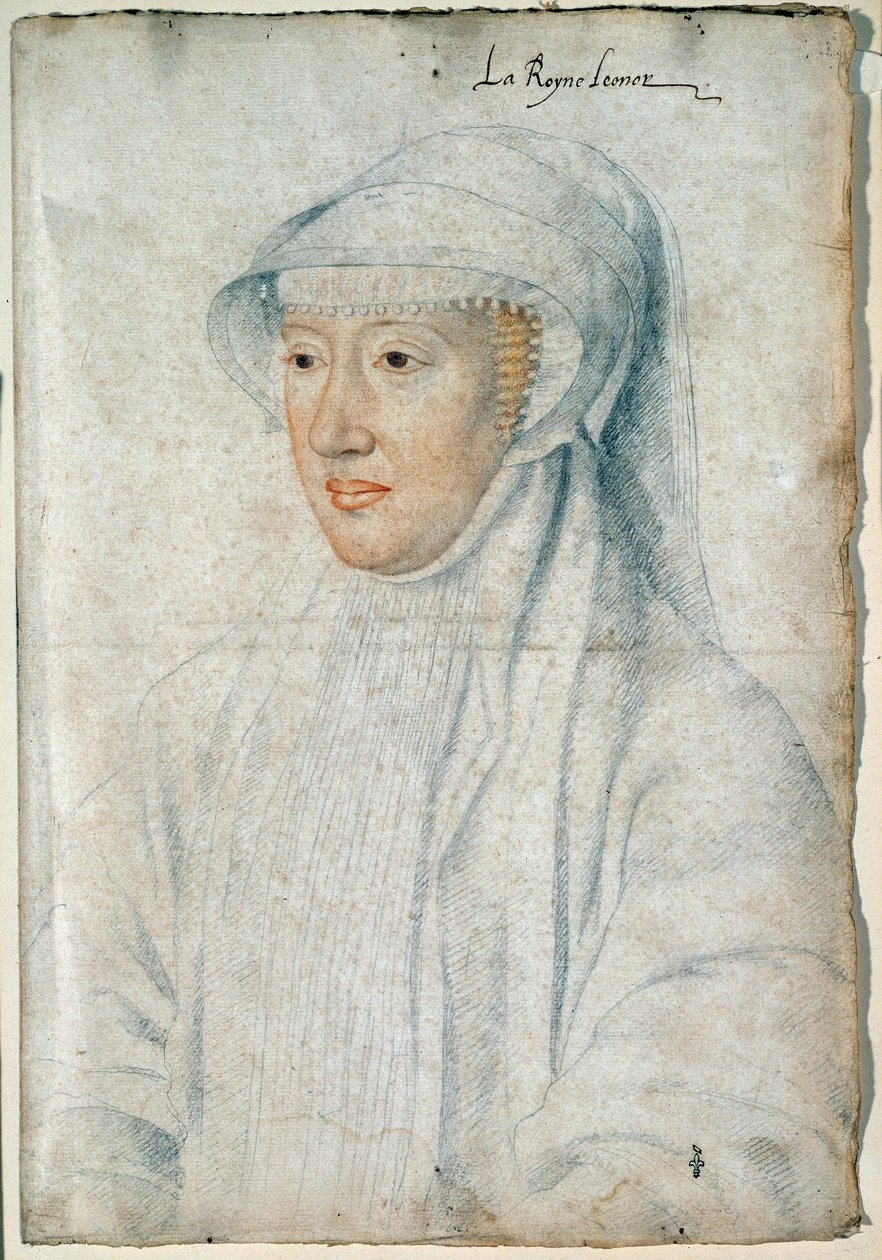 Habsburg Eleonóra királynő (1498-1558), I. Francois második feleségének portréja. Francois Clouet (1515-1572) rajza fekete kővel és vérrel alkotó: François Clouet