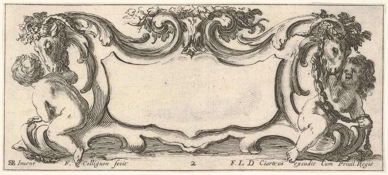 2. tábla: egy kartusz egy gyerekkel hátulról balra nézve és egy gyerekkel ...-ról nézve, kb. 1640-45. alkotó: Francois Collignon