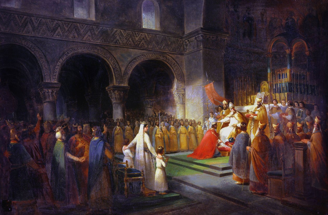Pepin le Bref koronázása a Saint Denis apátságban alkotó: Francois Dubois