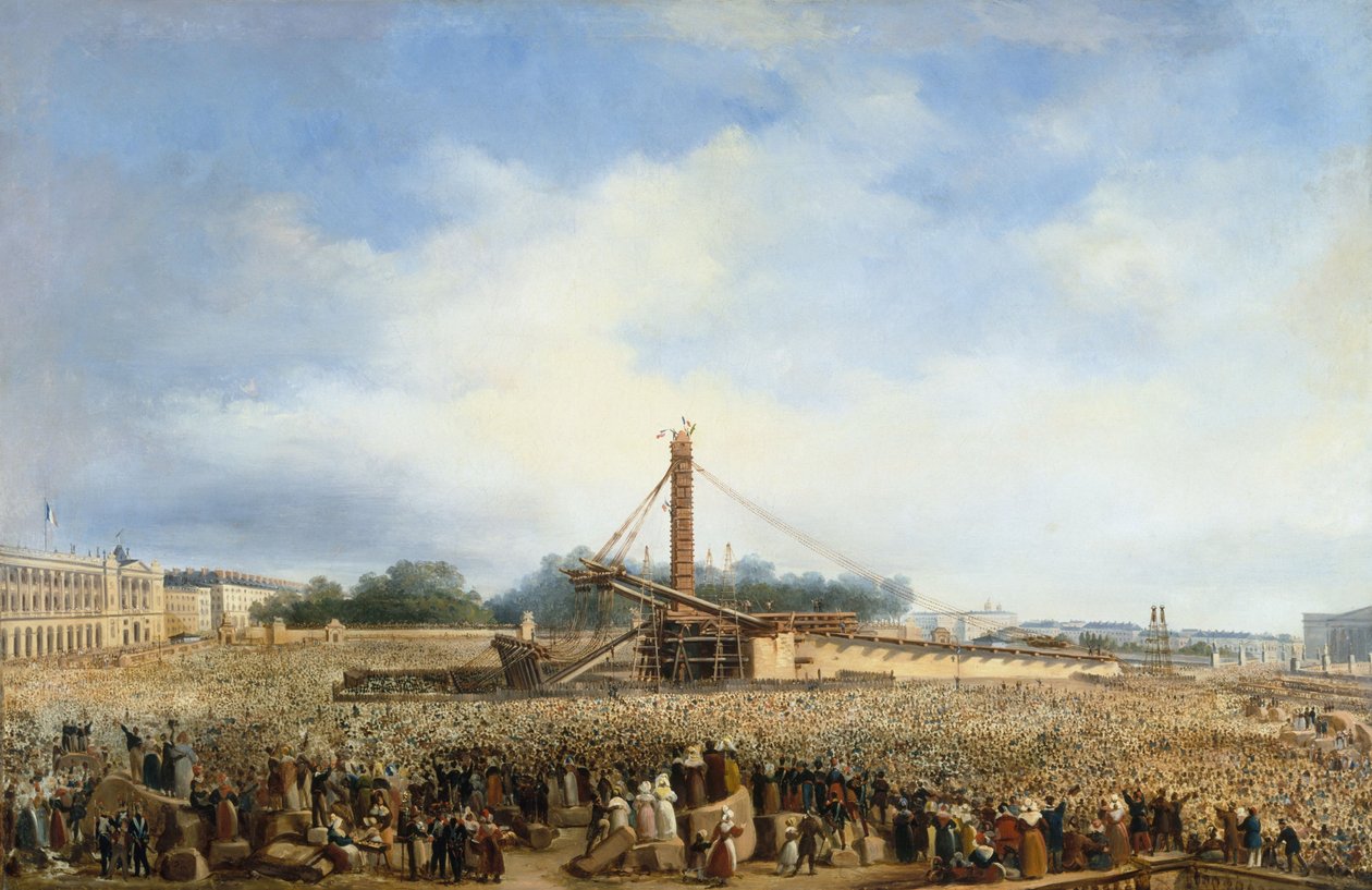 A Louqsor-obeliszk felállítása a Place de la Concorde-on, október 25. alkotó: Francois Dubois