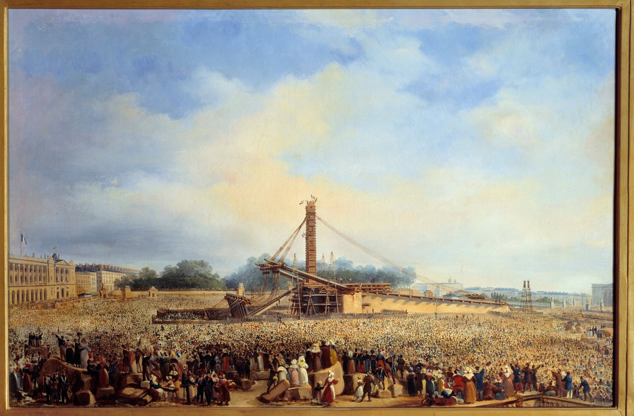 A Luxor Place de la Concorde obeliszk felállítása Párizsban (október 25. alkotó: Francois Dubois