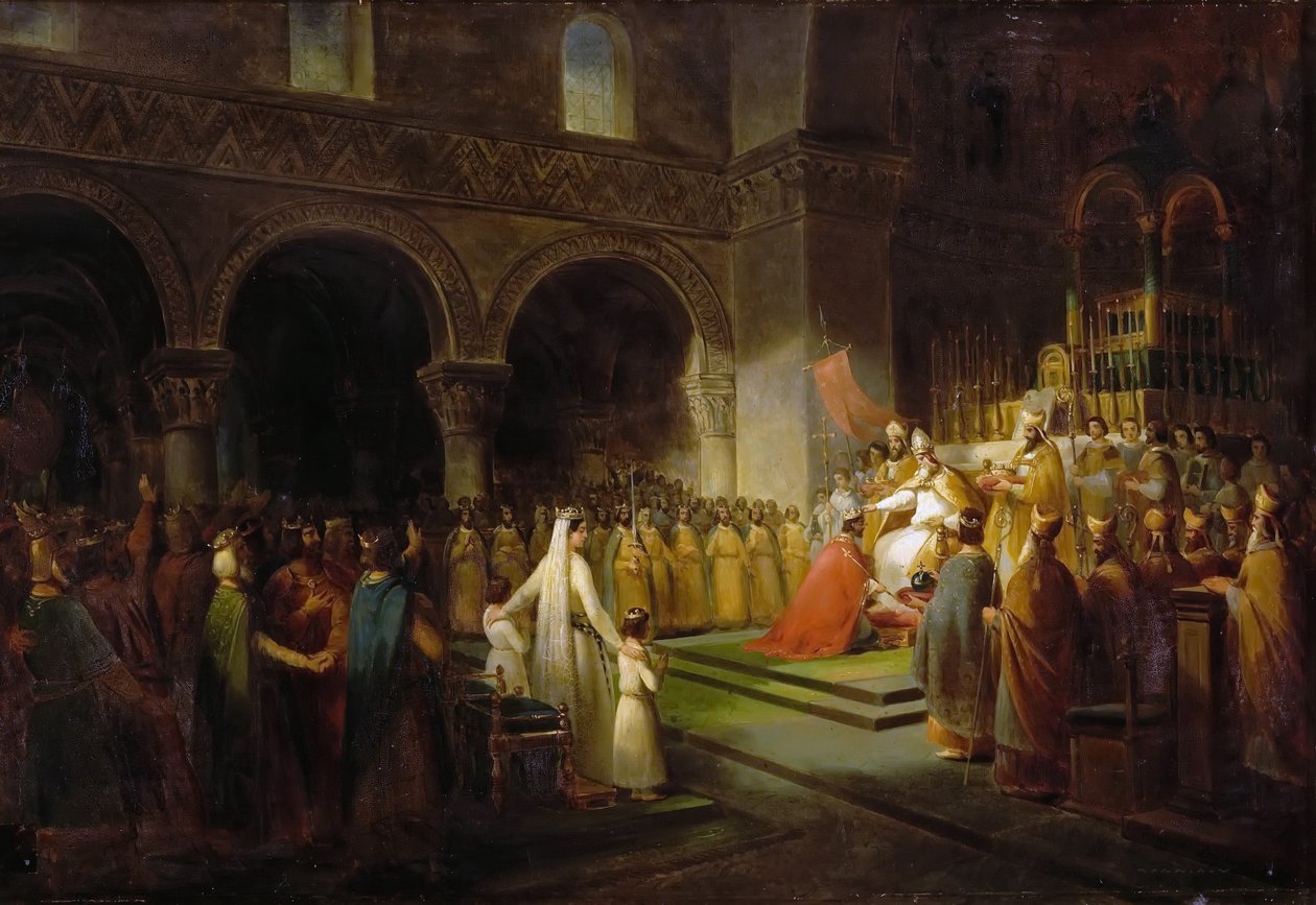 Rövid Pepin felkenése Saint-Denisben, 754. július 28-án alkotó: Francois Dubois