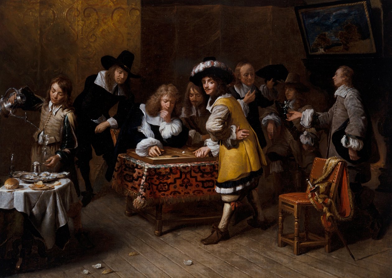 Elegáns társaság backgammon játékosokkal ("La Partie De Tric-Trac") alkotó: Francois Duchatel