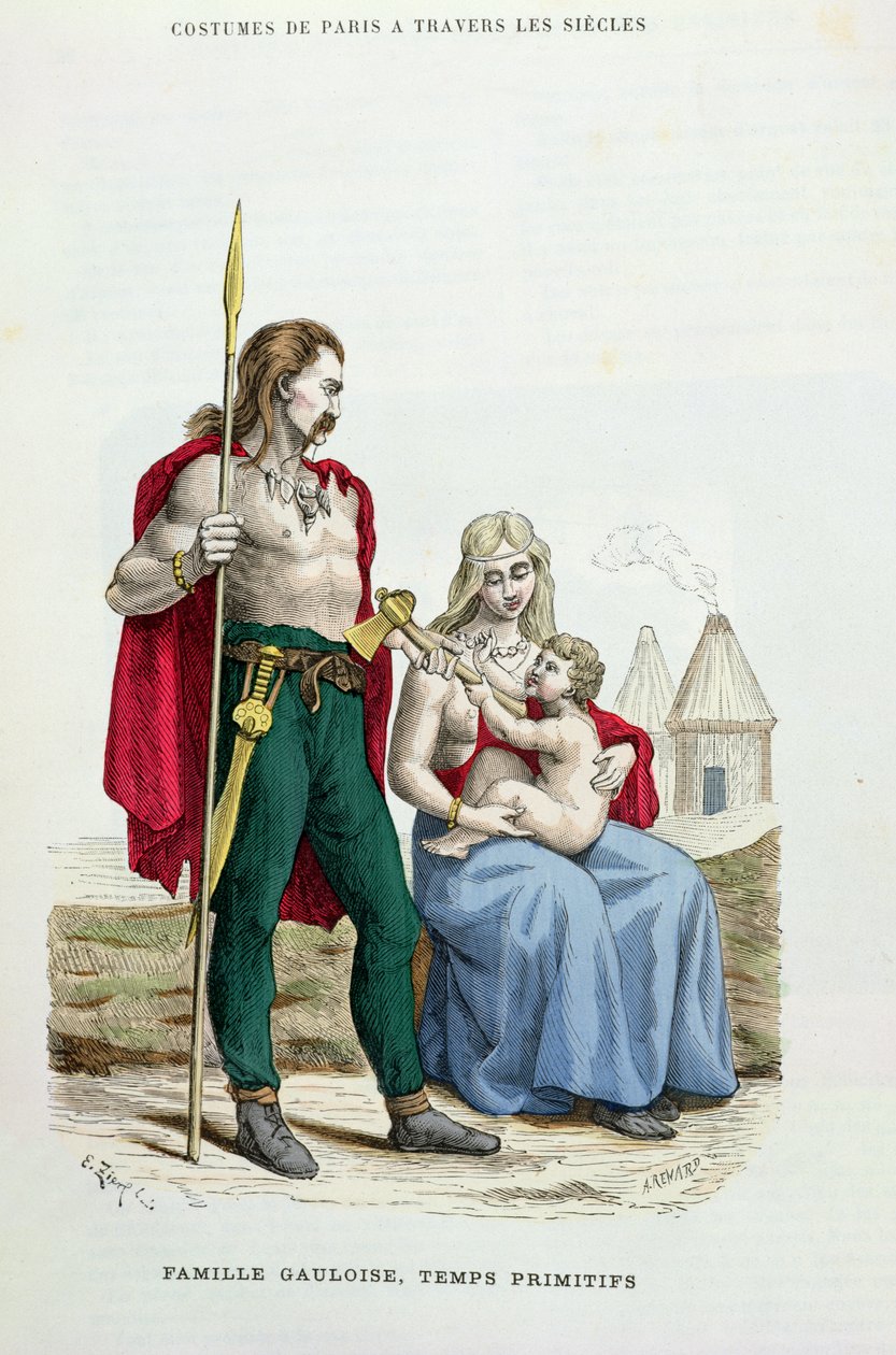 Egy gall család az ókorban, illusztráció H. Gourdon de Genouillac „Paris viseletei a Travers les Siecles” című művéből, A. Renard metszet, 1879 alkotó: Francois Edouard Zier