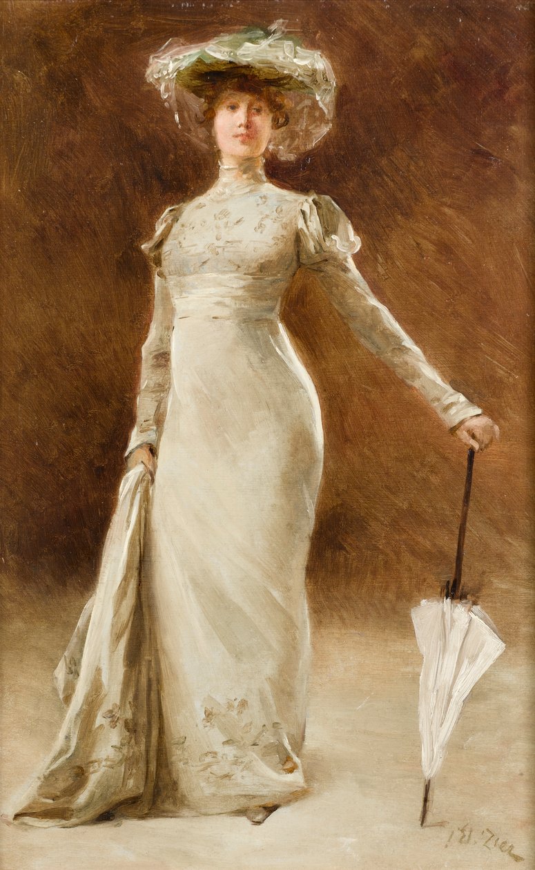 Femme en costume Empire, 1905 körül (olaj, fedélzeten) alkotó: Francois Edouard Zier