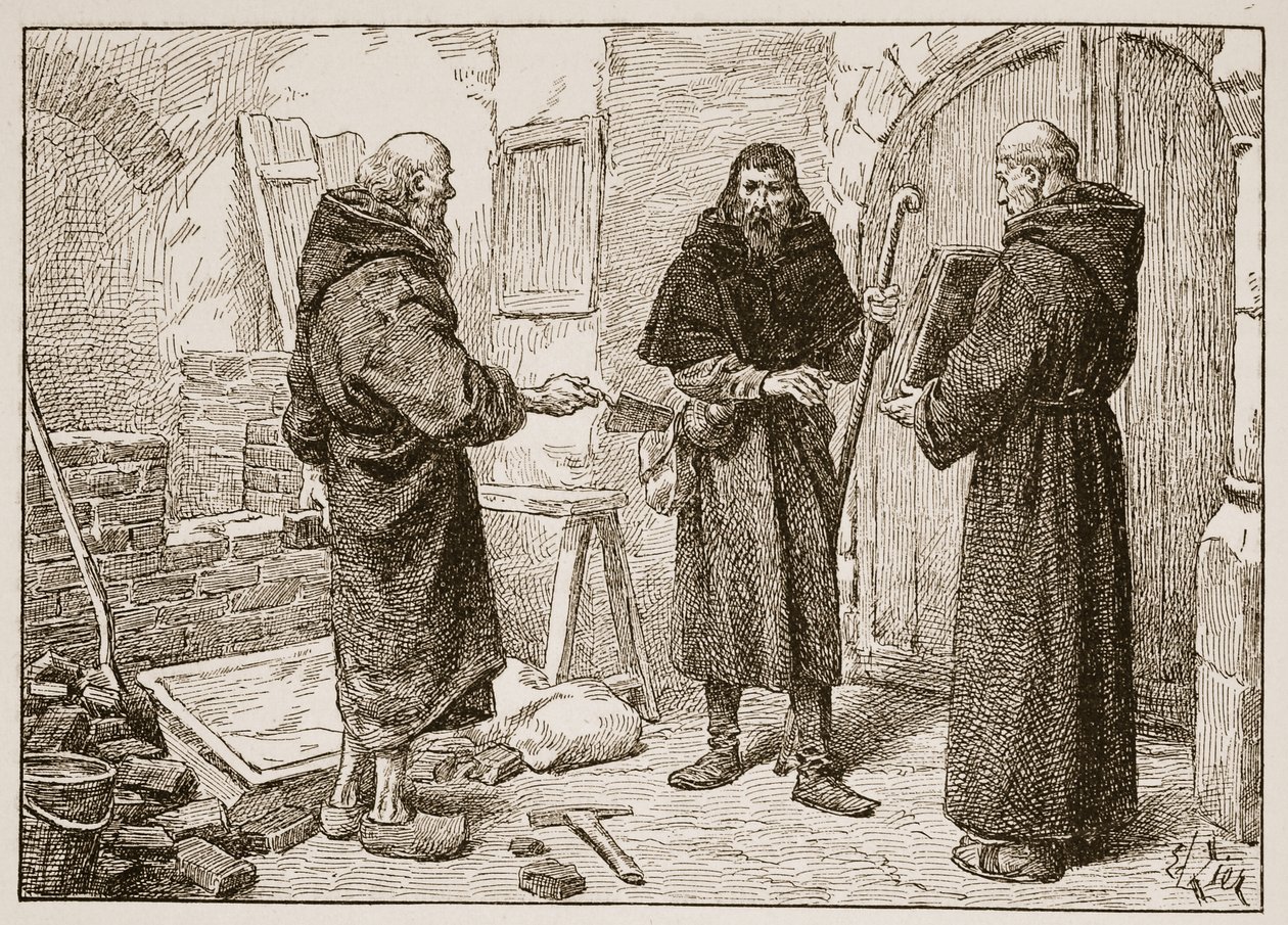 Lanfranc fogadása Herlwintől, illusztráció a „The Church of England: A History for the People” című könyvéből, H.D.M. Spence-Jones, kocsma. 1910 körül (szépia fotó) alkotó: Francois Edouard Zier