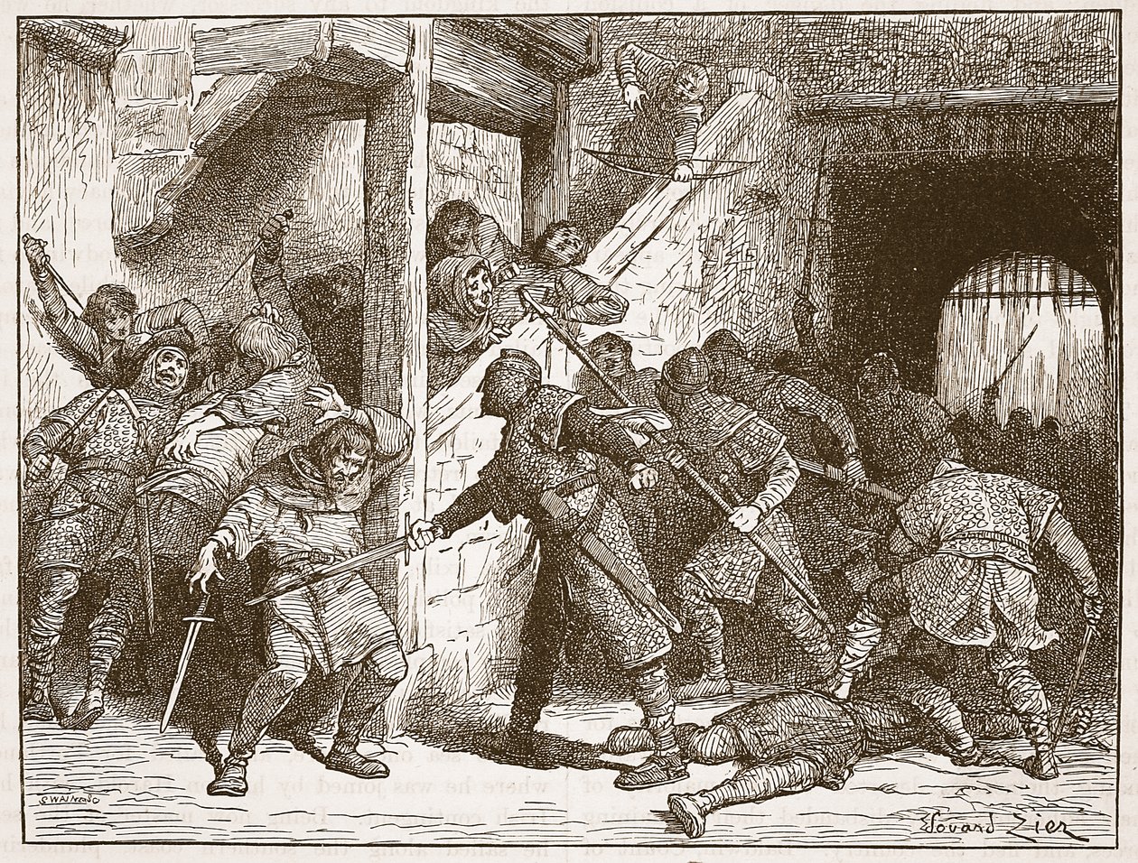 A doveri zavargás, illusztráció a „Cassell illusztrált angliai történelméből” (szépia fotó) alkotó: Francois Edouard Zier