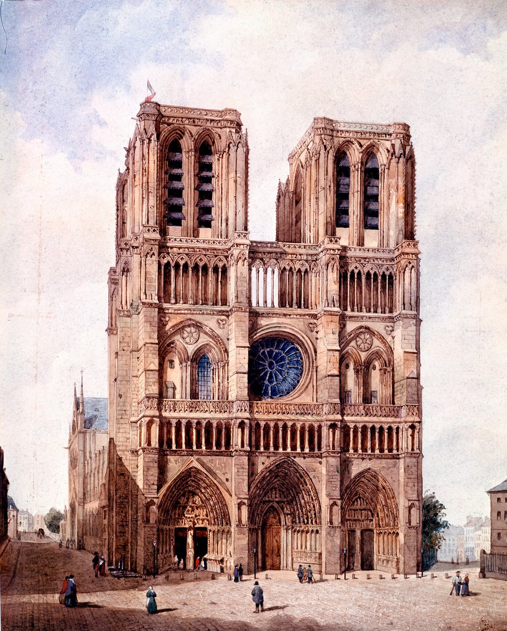 A párizsi Notre Dame-székesegyház homlokzata Francois Etienne Villeret festménye (kb. 1800-1866) 19. század Párizs, Musee Carnavalet alkotó: Francois Etienne Villeret