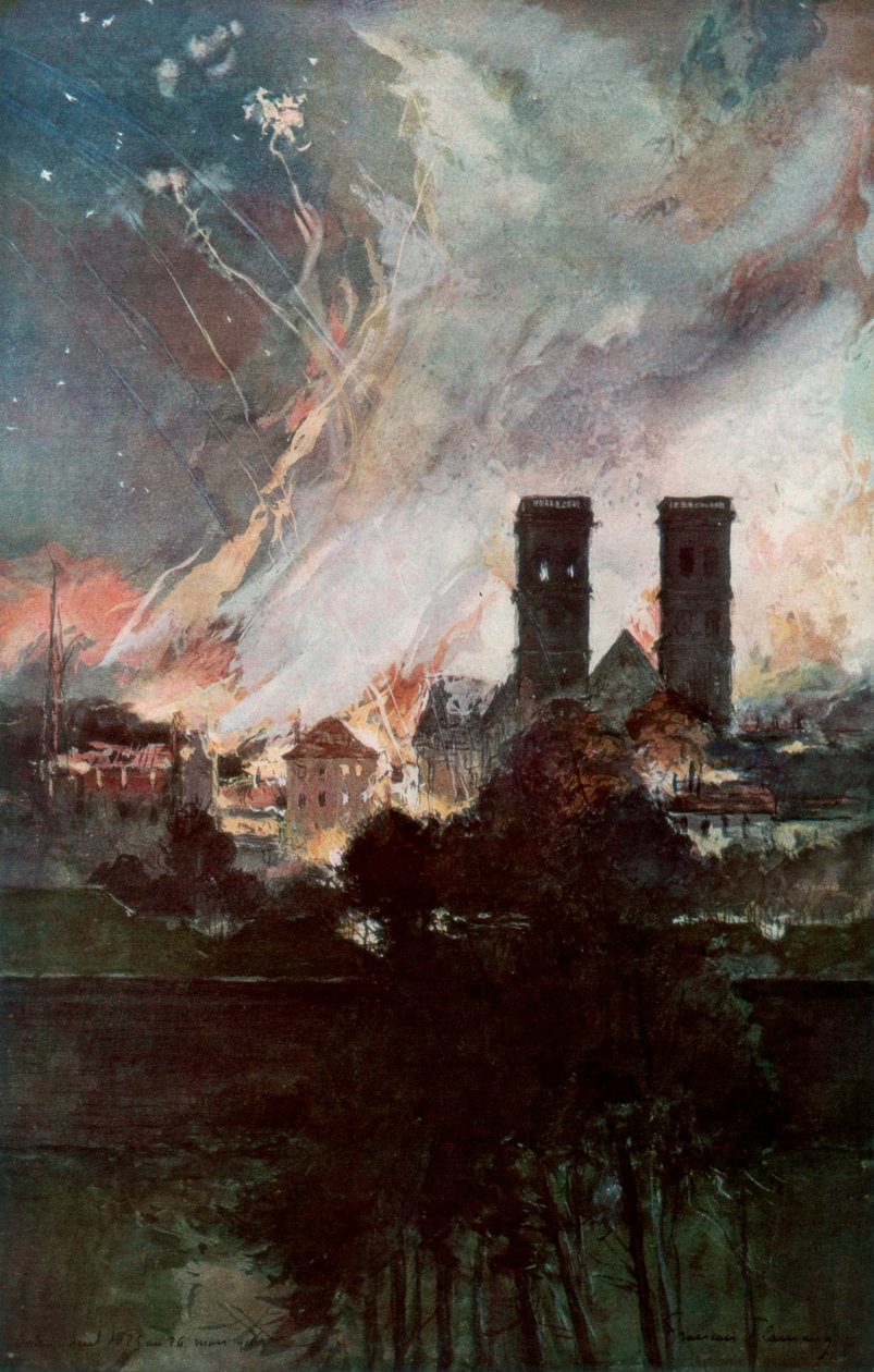 Verdun bombázása gyújtóhéjjal, Franciaország, 1916. március 25-26., 1926. alkotó: Francois Flameng