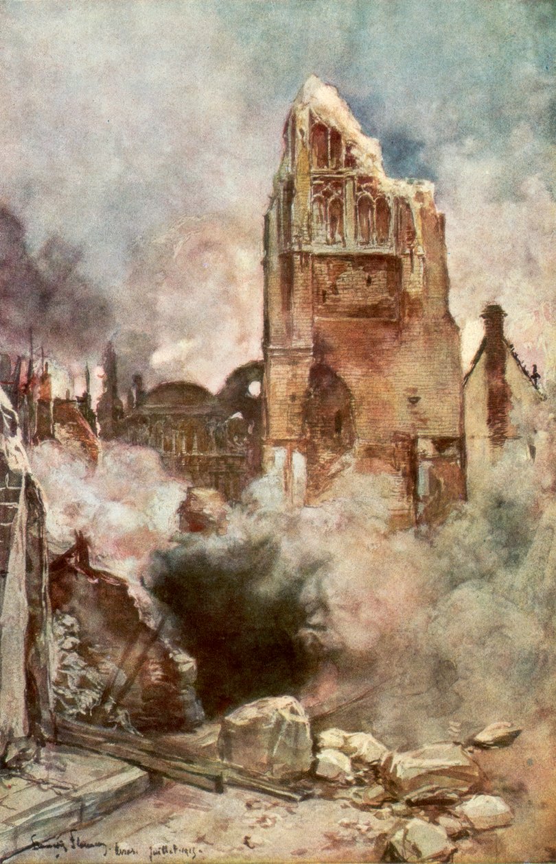 A harangtorony bombázása, Arras, Franciaország, 1915. július, 1926. alkotó: Francois Flameng