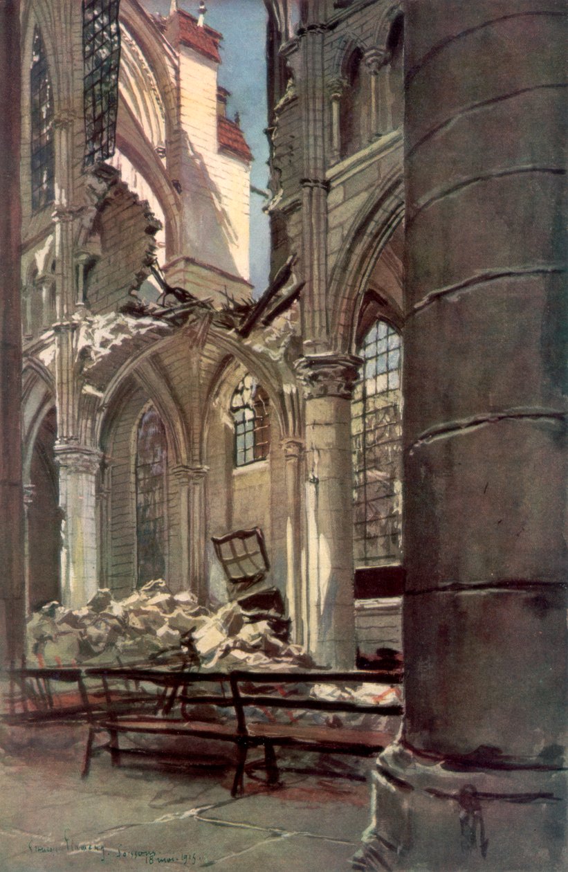 A Saint Jean des Vignes-i apátság romjainak belseje, Soissons, Franciaország, 1915. május 18., 1926. alkotó: Francois Flameng