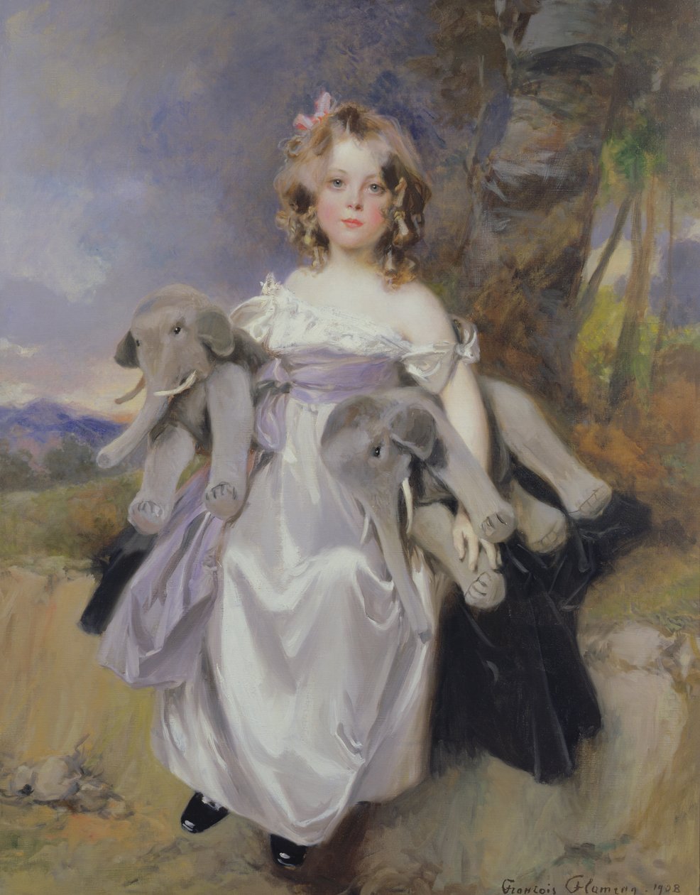 Egy lány portréja játék elefántokkal, 1908 alkotó: Francois Flameng
