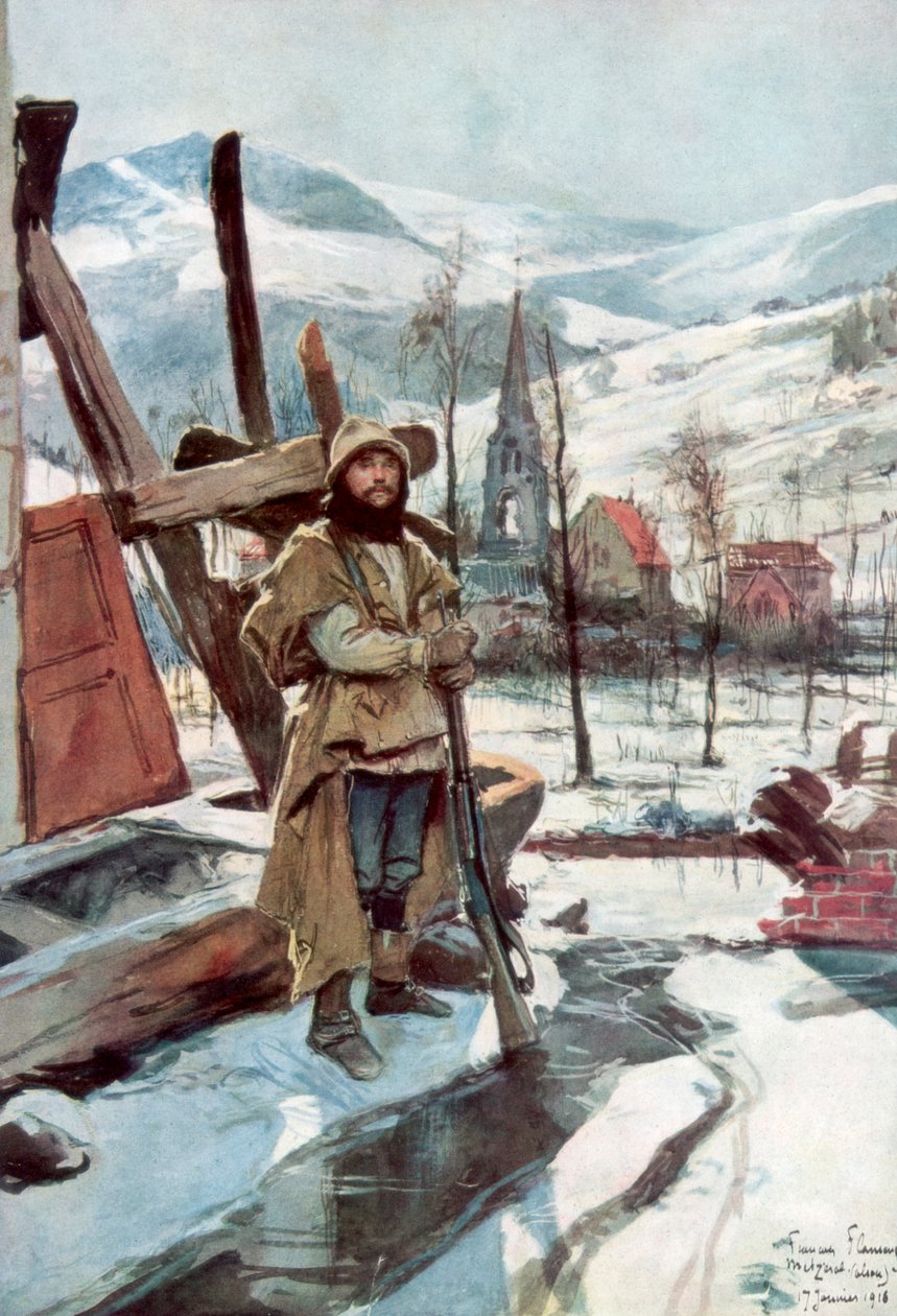 Állandó őrség Metzeral közelében, Elzászban, 1916. január, 1926. alkotó: Francois Flameng