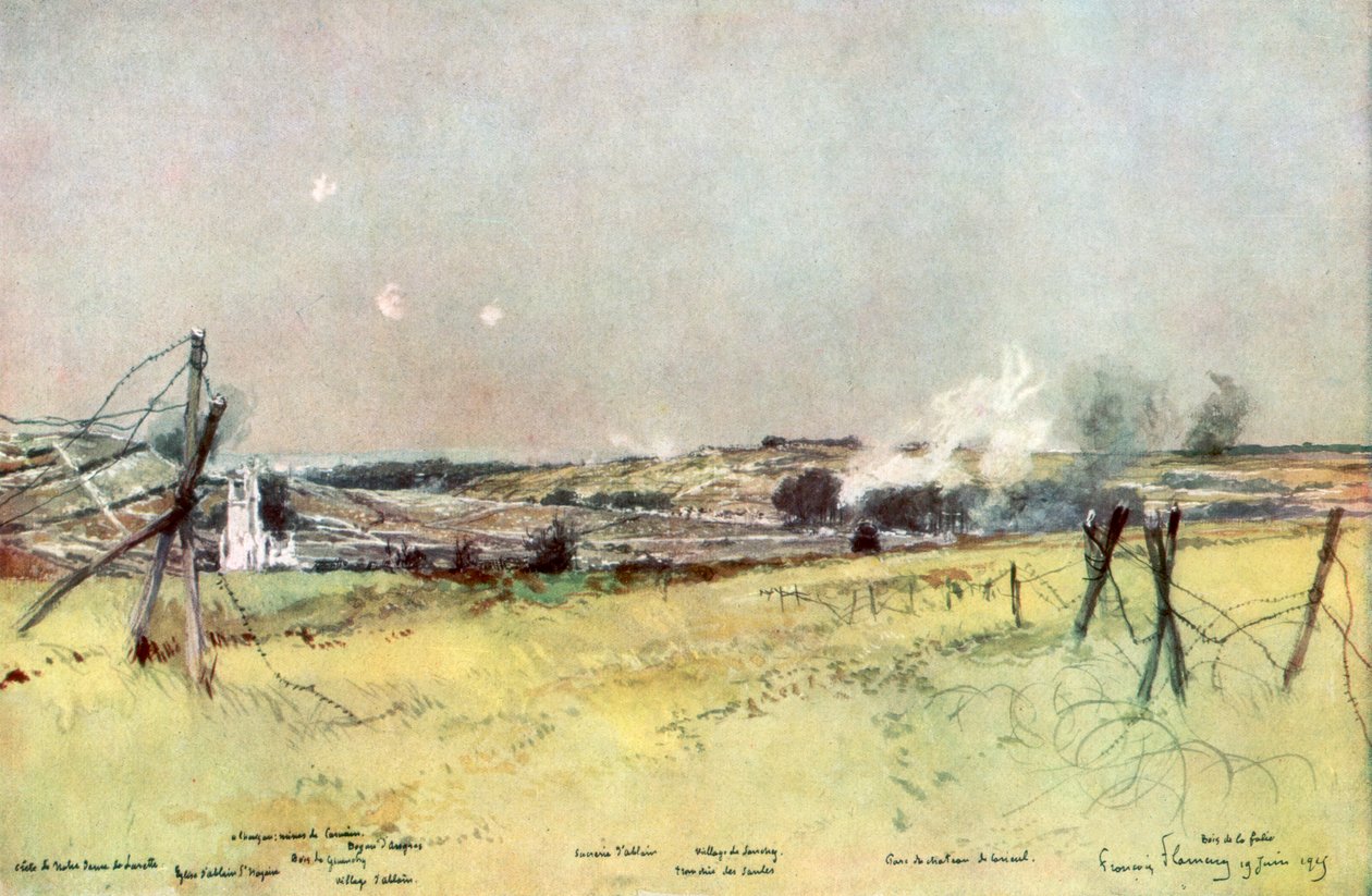 Ablain és Souchez temploma, Artois, Franciaország, 1915. június 19., 1926. alkotó: Francois Flameng