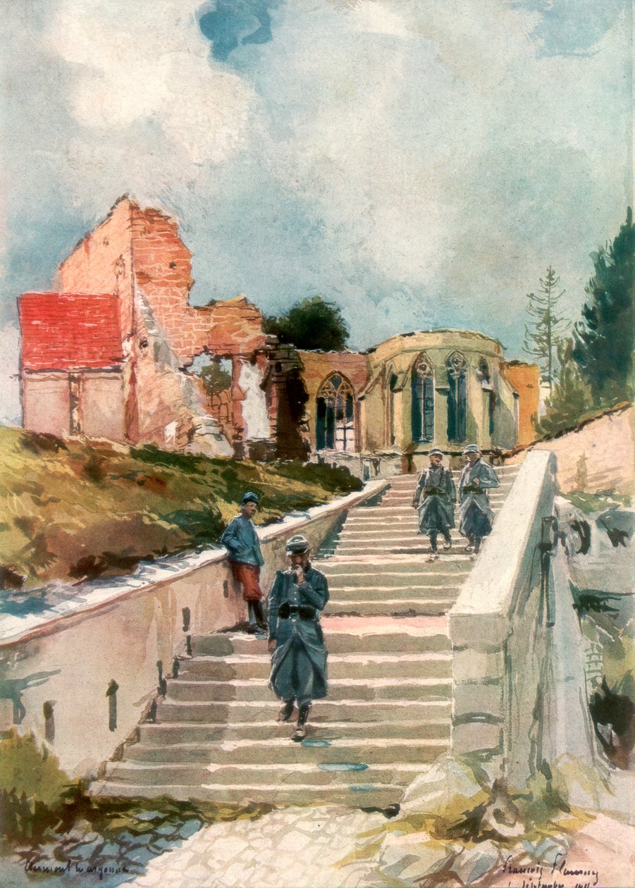 A Clermont-en-Argonne-i templom, Franciaország, 1915, 1926. alkotó: Francois Flameng
