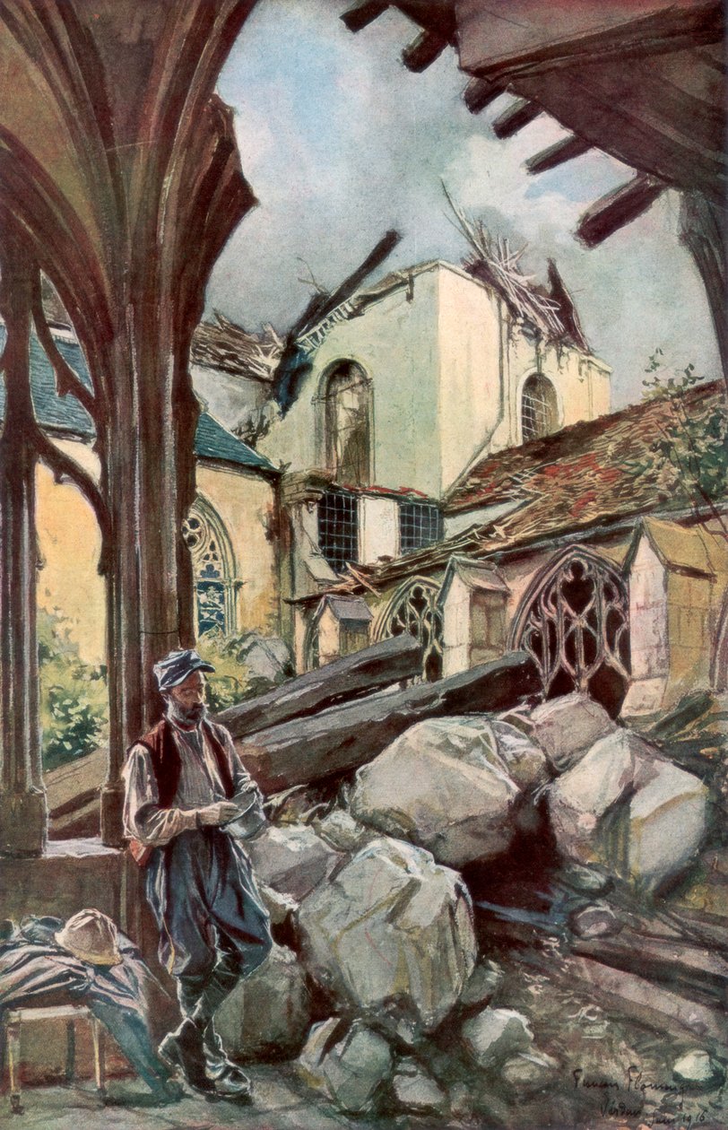 Verduni kolostor és katedrális, Franciaország, 1916. június, 1926. alkotó: Francois Flameng
