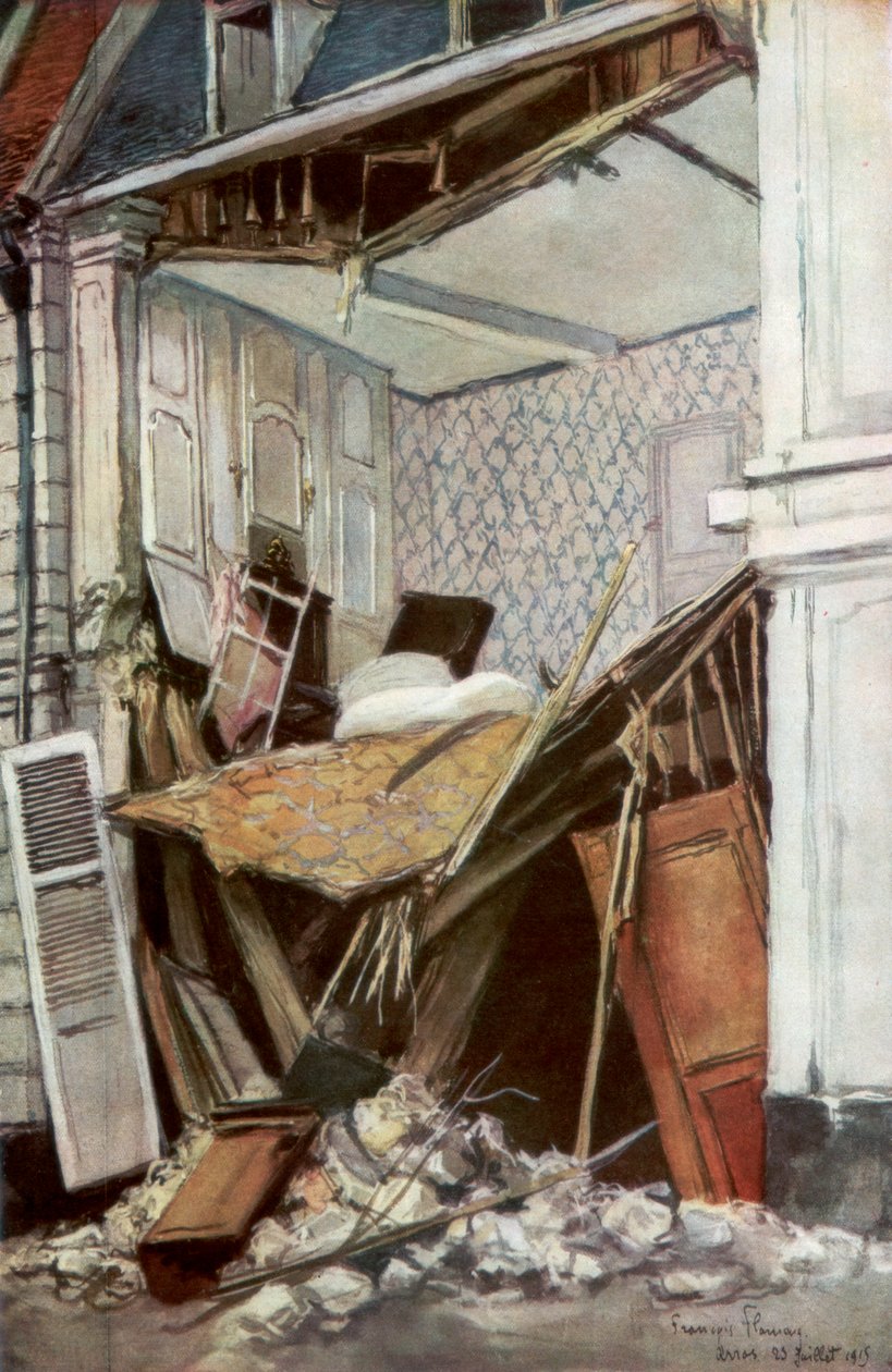 Egy ház eleje, Arras, Franciaország, 1915. július 23., 1926. alkotó: Francois Flameng