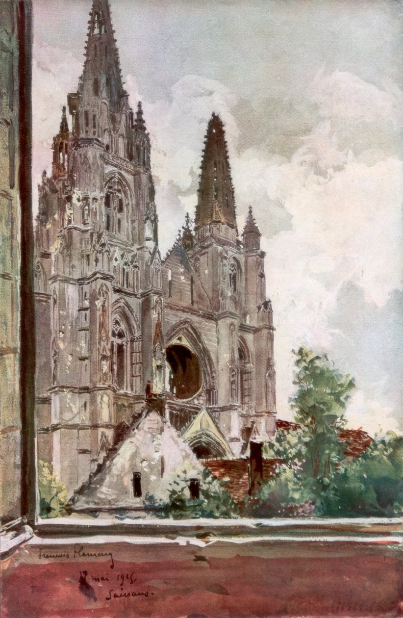 A Saint Jean des Vignes-i apátság romjai, Soissons, Franciaország, 1915. május 17., 1926. alkotó: Francois Flameng