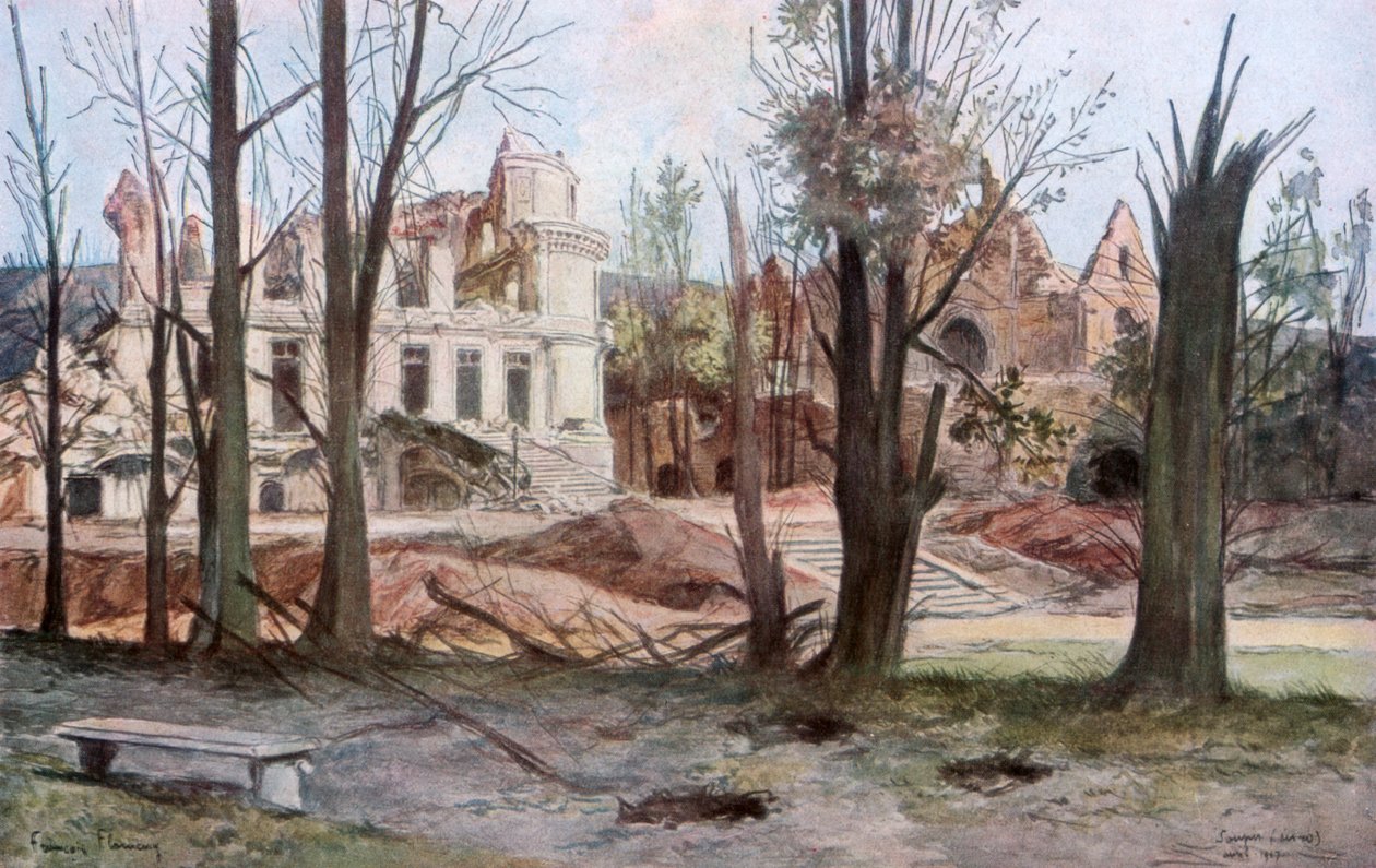 Egy ház romjai, Soupir, Első világháború, 1917. április. alkotó: Francois Flameng