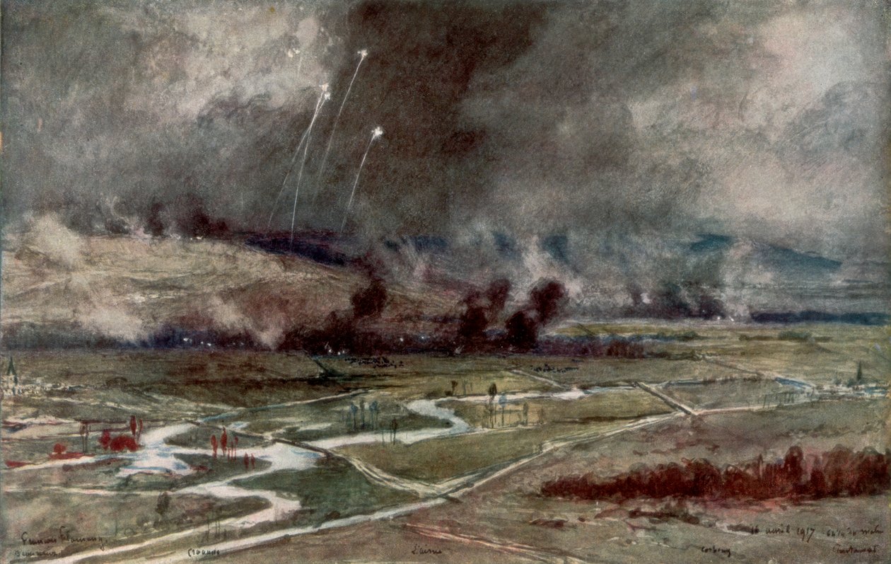 A német állások támadása az Aisne-tól északra, 1917. április 16., 1926. alkotó: Francois Flameng