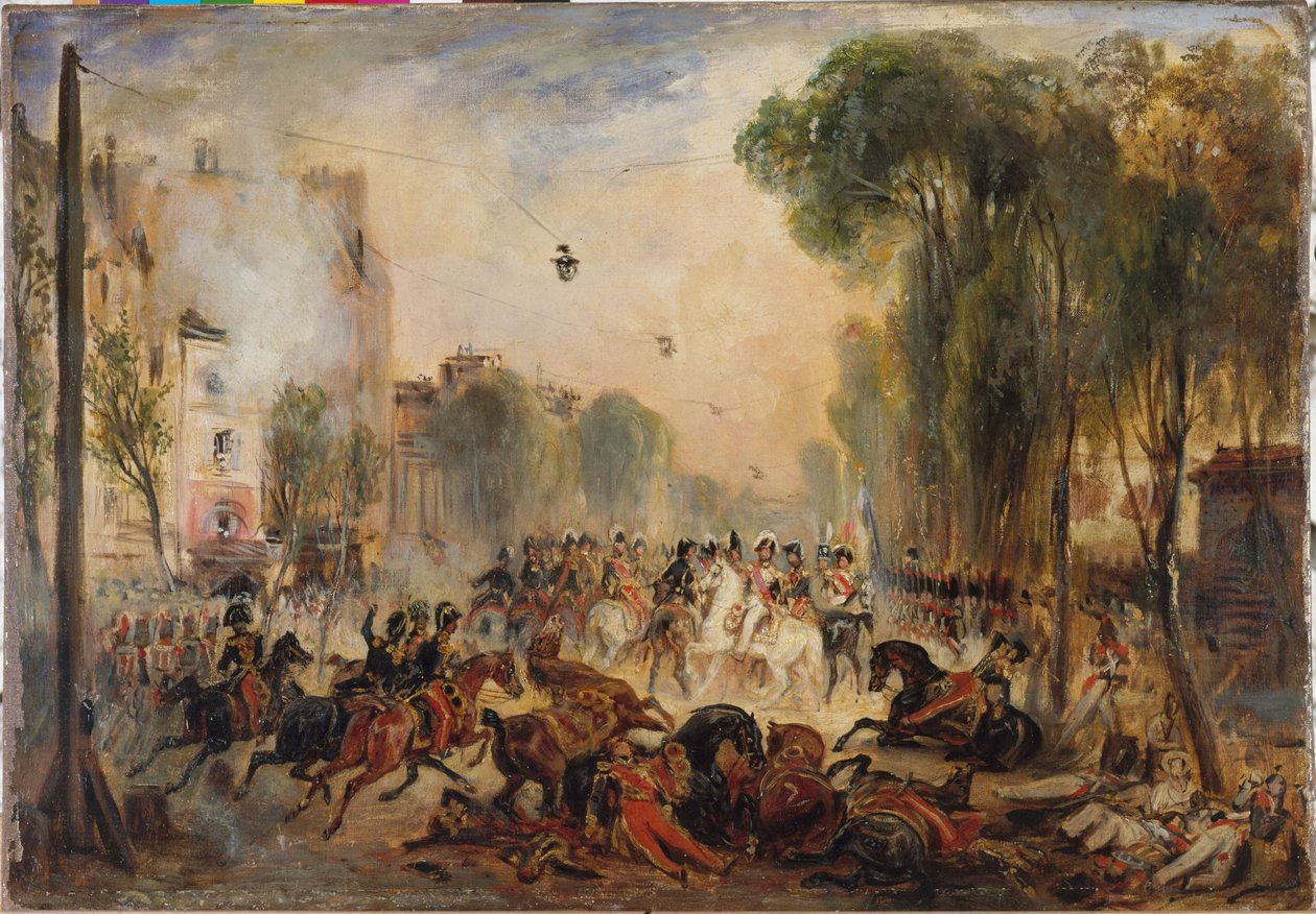 A Fieschi-támadás, boulevard du Temple, július 28. alkotó: Francois Gabriel Guillaume Lepaulle