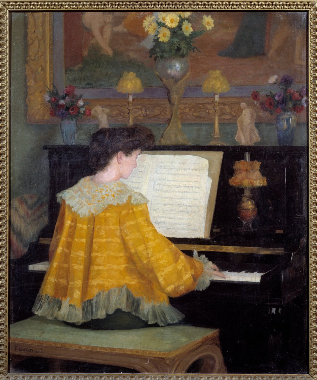 Fiatal lány a zongoránál Francois Gauzi (1862-1933) festménye, 1904 Toulouse, musee des Augustins - Fiatal nő a zongoránál. Francois Gauzi festménye (1862-1933) alkotó: Francois Gauzi