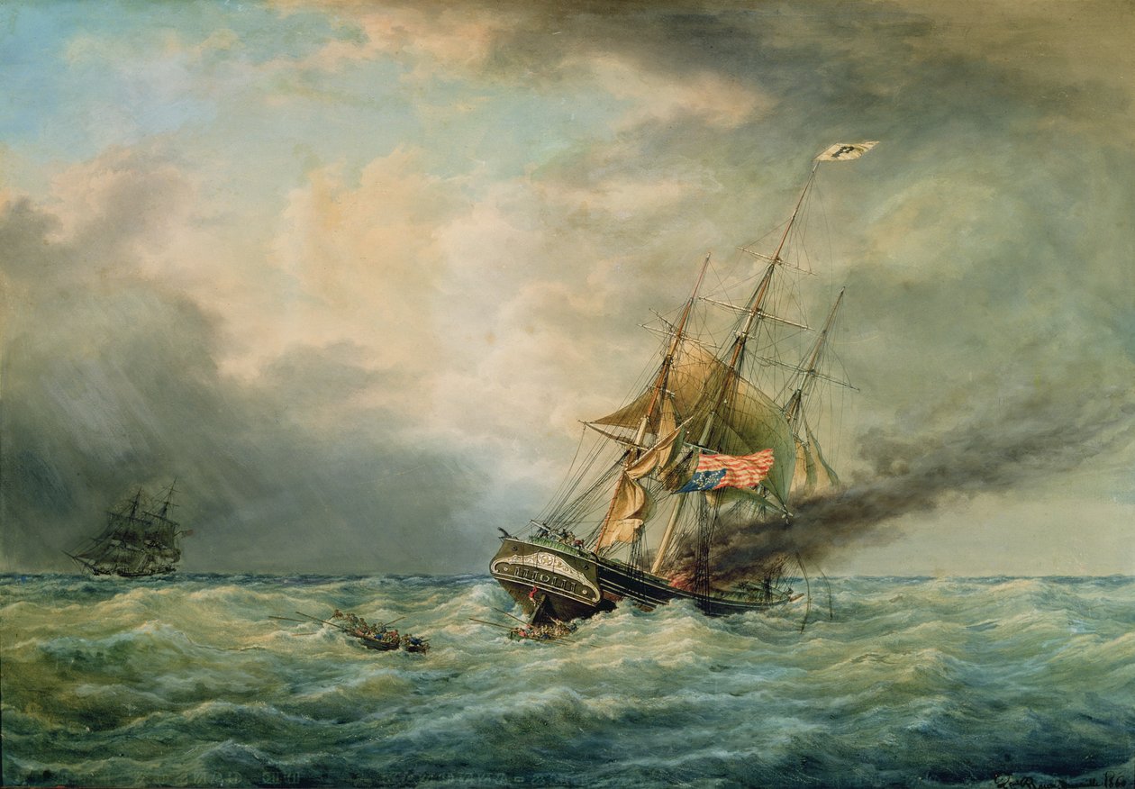 A "Poland" égése a tengeren 1840 májusában alkotó: Francois Geoffroy Roux