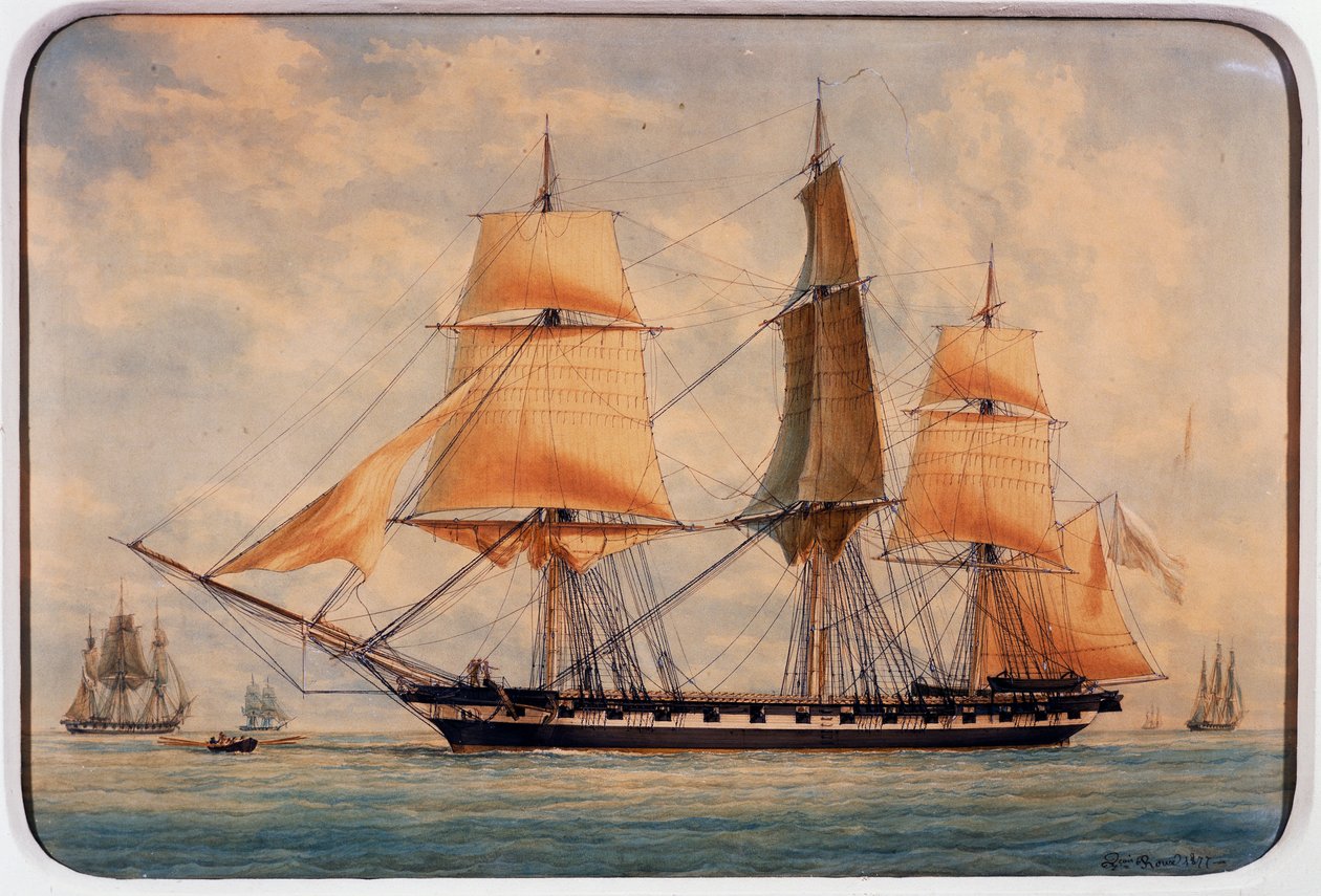 A La Favorita korvett, Francois Roux (1811-1882) akvarellje, Franciaország alkotó: Francois Geoffroy Roux