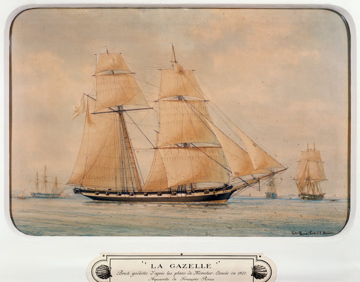 A La Gazelle szkúner, Francois Roux (1811-1882), akvarell, Franciaország alkotó: Francois Geoffroy Roux