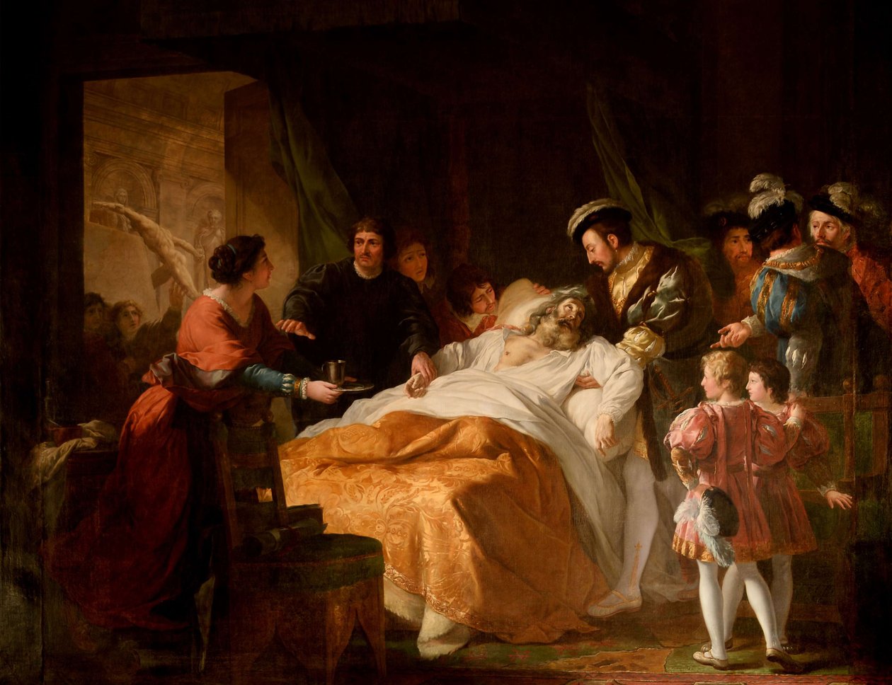 Leonardo da Vinci halála I. Ferenc karjaiban, 1781. alkotó: Francois Guillaume Menageot
