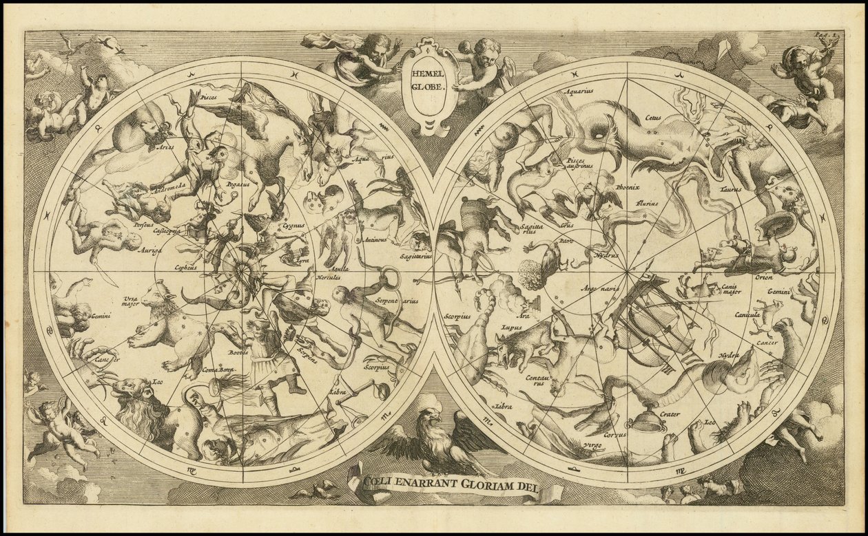 1720-as égi térkép - Hemel Globe. Coeli Enarrant Gloriam Dei alkotó: François Halma