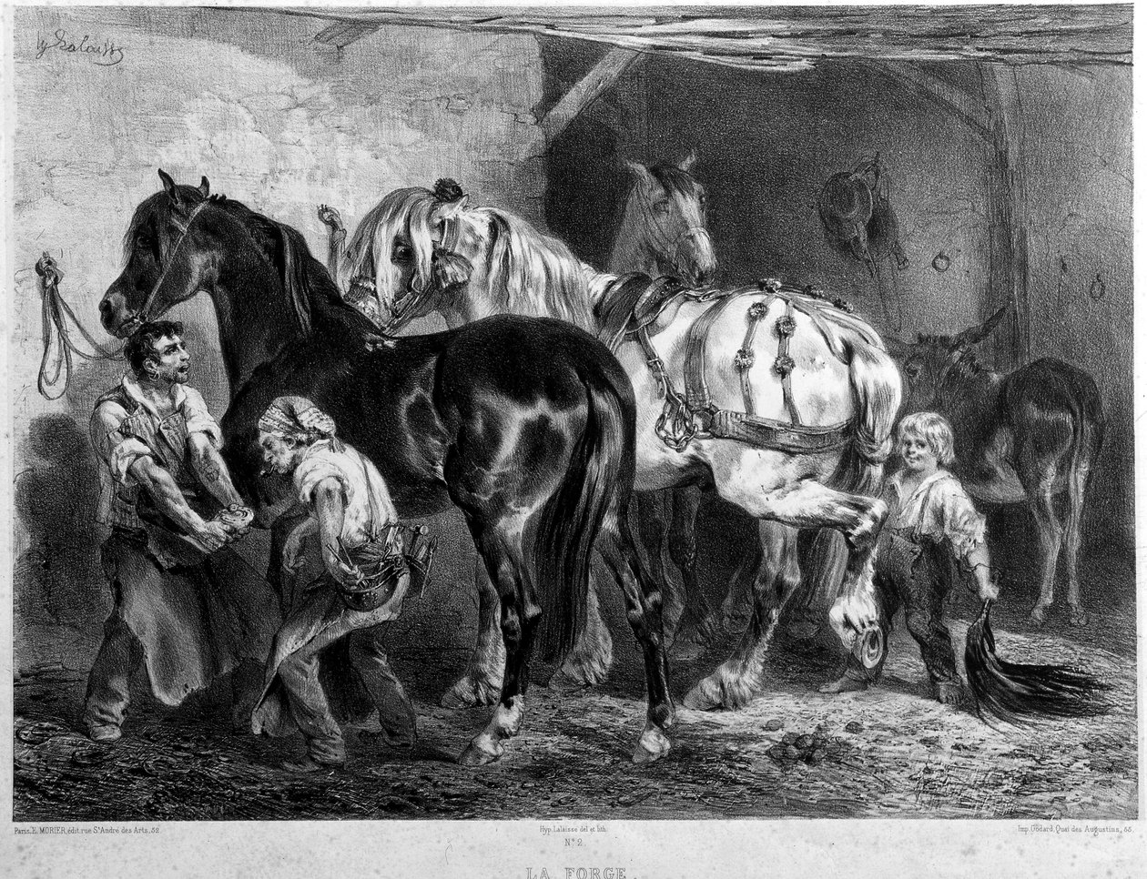 La Forge, lószerelvények alkotó: Francois Hippolyte Lalaisse