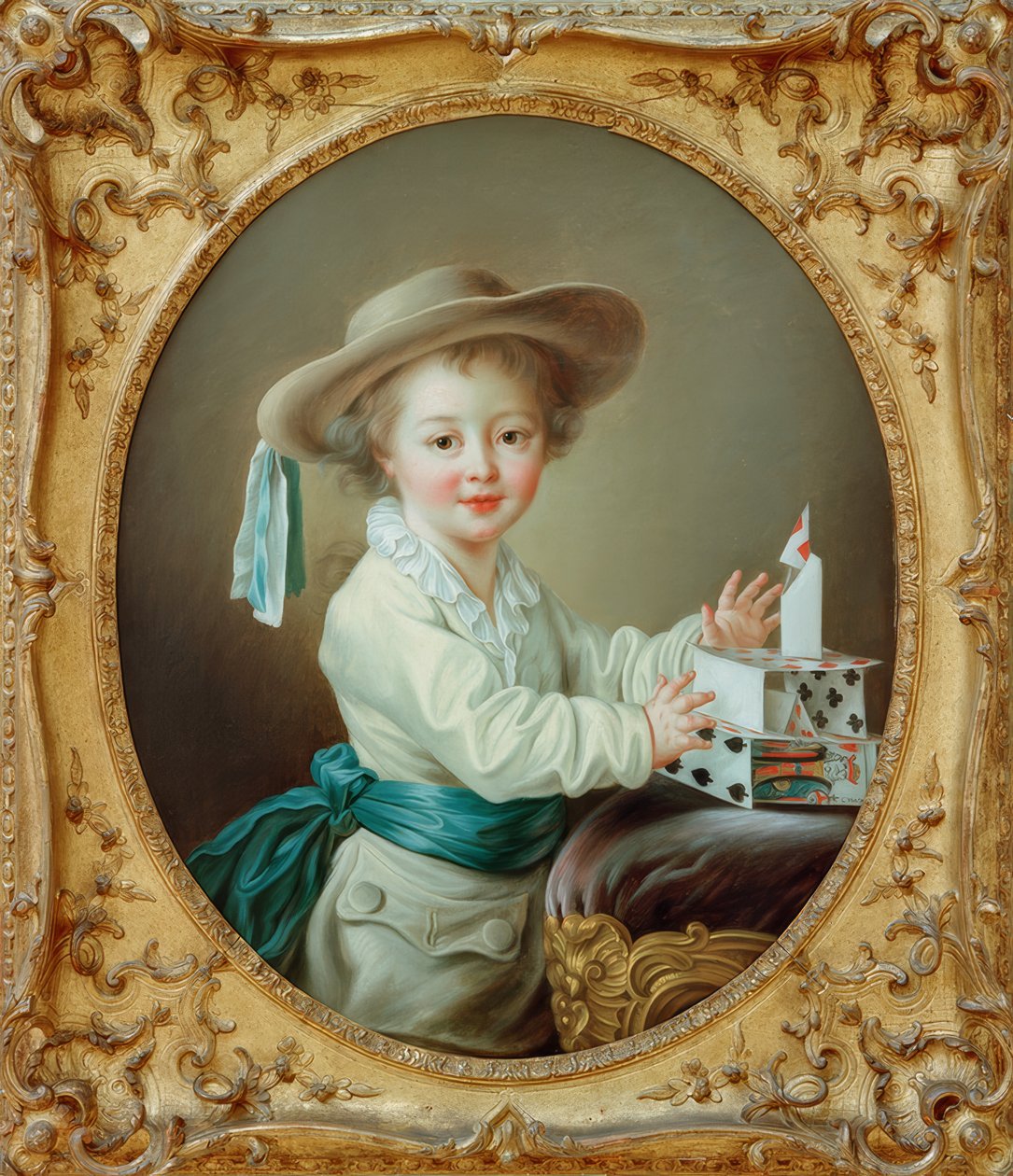 Kisfiú kártyavárat épít alkotó: Francois Hubert Drouais