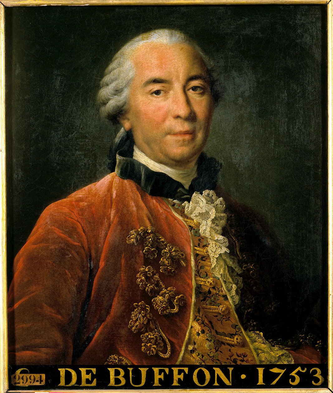 Georges Louis Leclerc, Buffon grófjának, a királyi kertek intendánsának, természettudósnak és írónak (1707-1788) portréja. Francois Hubert Drouais (1727-1775) eredeti festménye. Mérete 0,63 x 0,52. Versailles. Chateau Múzeum alkotó: Francois Hubert Drouais