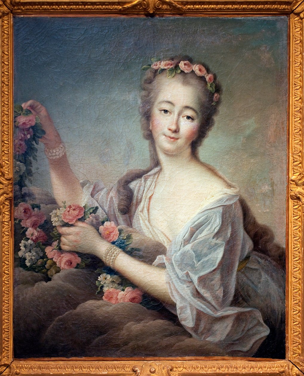 Madame du Barry en Flore portréja (Jeanne Becu, Barry grófnője (vagy Madame) (1743-1793) - Francois Hubert Drouais (1727-1775) festménye, olaj, vászon alkotó: Francois Hubert Drouais