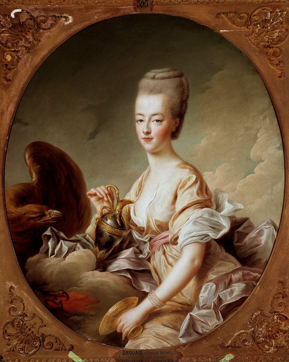 Marie Antoinette (1755-1793), Dauphine portréja, Francois Hubert Drouais (1727-1775) Hebe festményében 1773 V. 0,96x0,8 m Chantilly, Conde múzeum – Az osztrák Marie Antoinette (1755-1793), a francia Dauphine, mint Hebe portréja, Francois-Hubert D. alkotó: Francois Hubert Drouais