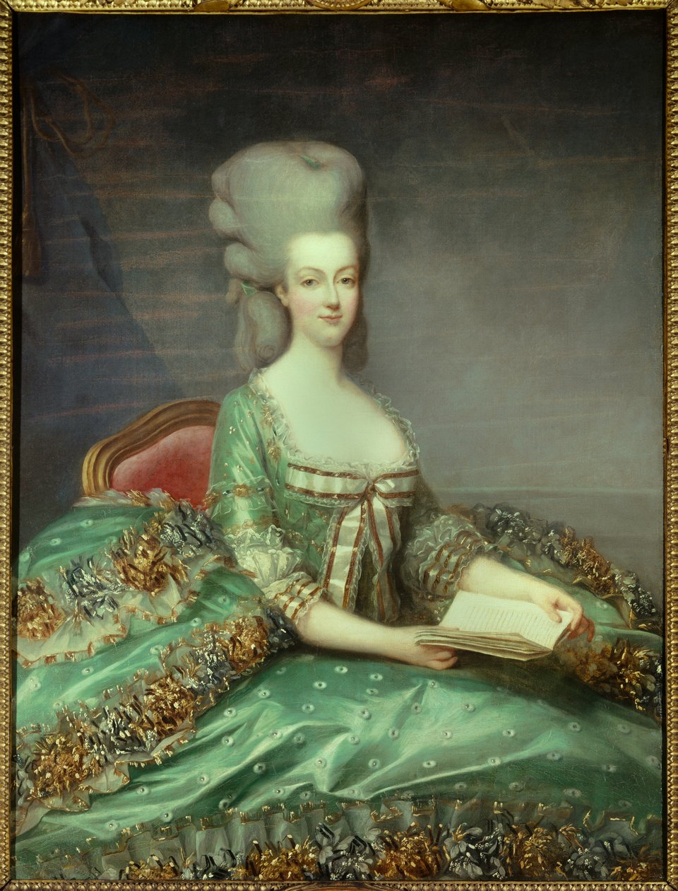 Marie Antoinette (1755-1793) francia királynő portréja Ezt a portrét a királynő adta gyóntatójának 1781-ben. Francois Hubert Drouais (1727-1775) festménye 18. századi magángyűjtemény - Marie Antoinette (1755-1793) portréja, Fra királynője alkotó: Francois Hubert Drouais
