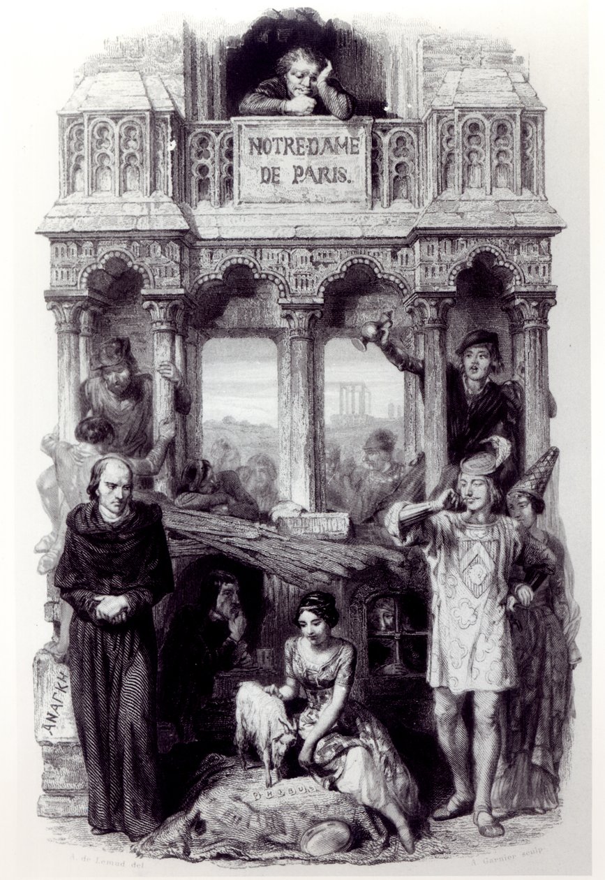 Victor Hugo (1802-85) „Notre Dame de Paris” (1831) frontképe, Auguste Francois Garnier metszet, 1844 alkotó: Francois Joseph Aime de Lemud