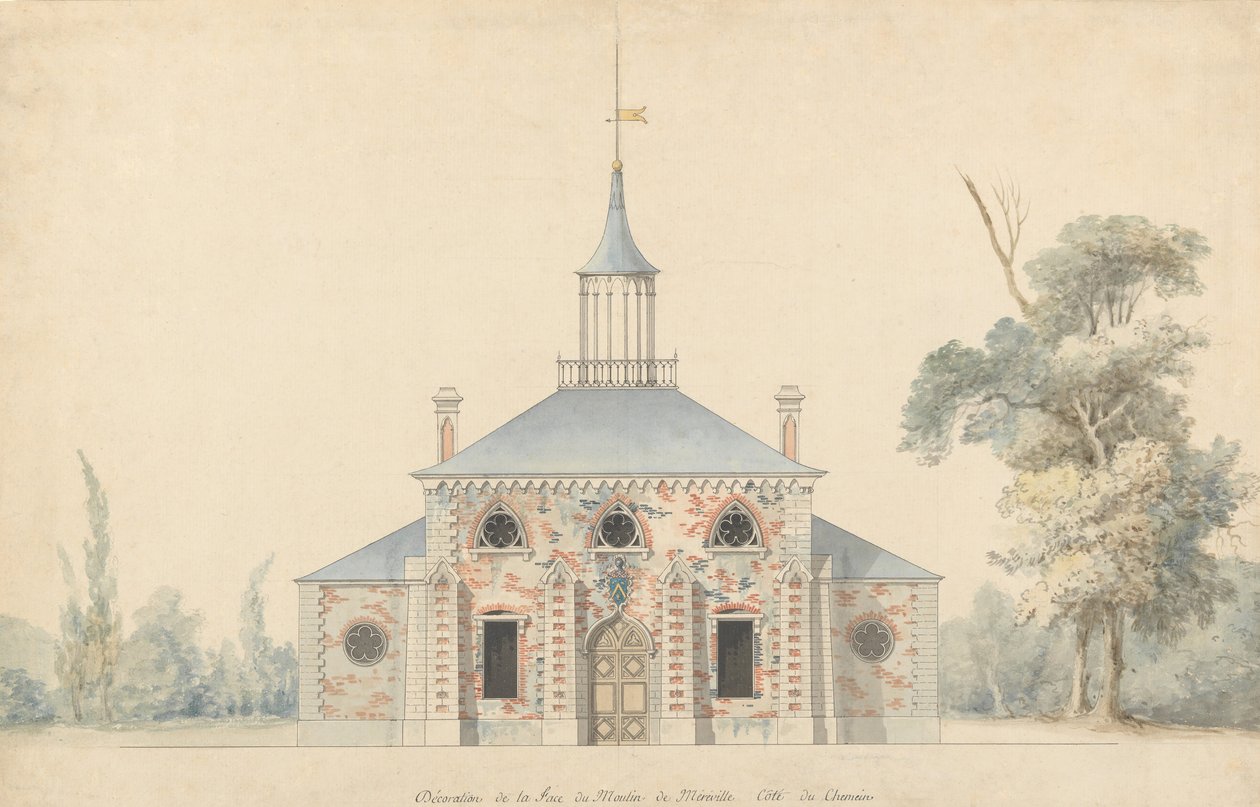 Magaslat a tervezett malomhoz Méréville-ben, n.d. alkotó: Francois Joseph Belanger